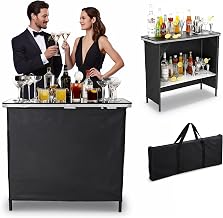 EZ GO Folding Portable Bar Table Pop up Bar Mobile Bartending Station Shimmer Decor with Carry Bag Black Skirt for Wedding Camping Tradeshow Tailgate Party Outdoor 39" x 15" x 34"
