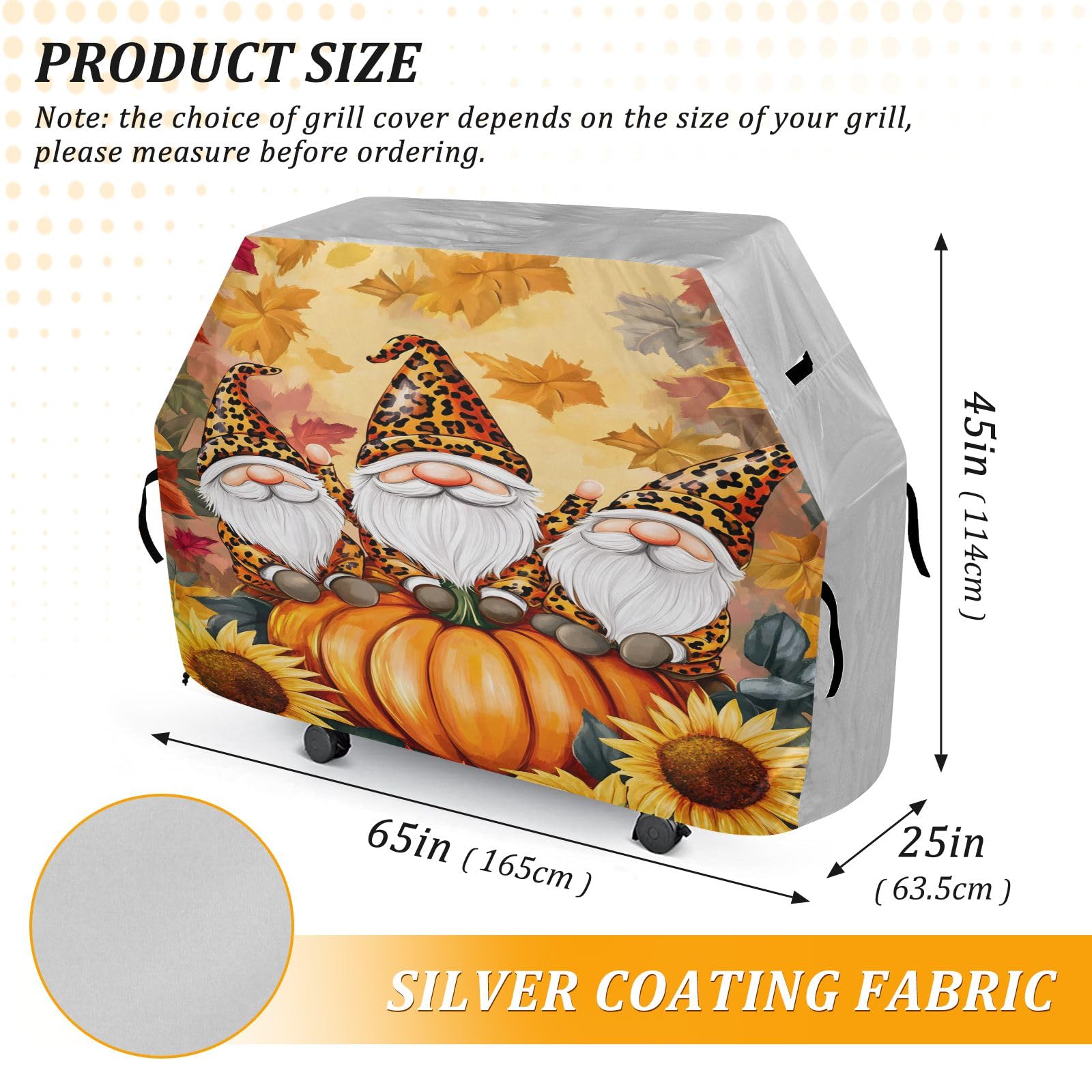 Copertura per barbecue di alta qualità, impermeabile, resistente allo sbiadimento, resistente, adatta per griglie fino a 63 cm di larghezza, cappello con stampa leopardata, girasole e zucca