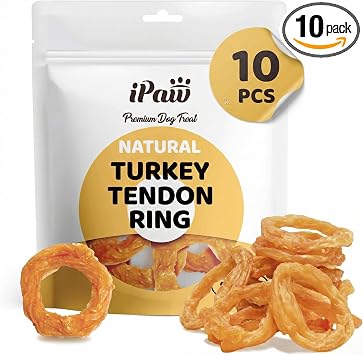 iPaw 10 Pcs Value Pack Turkey Tendons Ring for Dog, All Natural Human Grade
