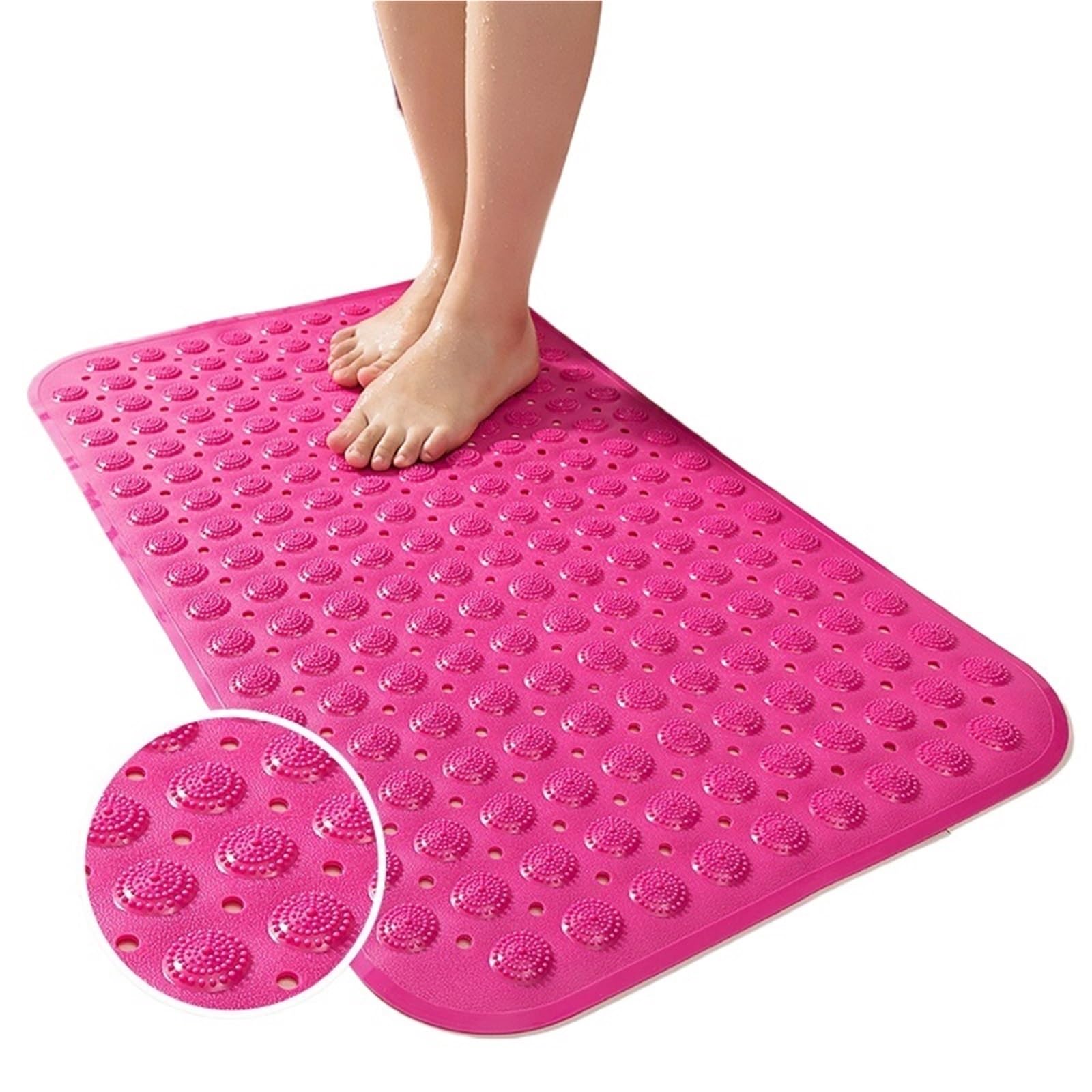 Alfombrilla de baño ultra absorbente antideslizante con ventosas, almohadilla de pie para seguridad en el baño, 58 cm x 88 cm, color rojo, perfecta para uso en ducha y bañera