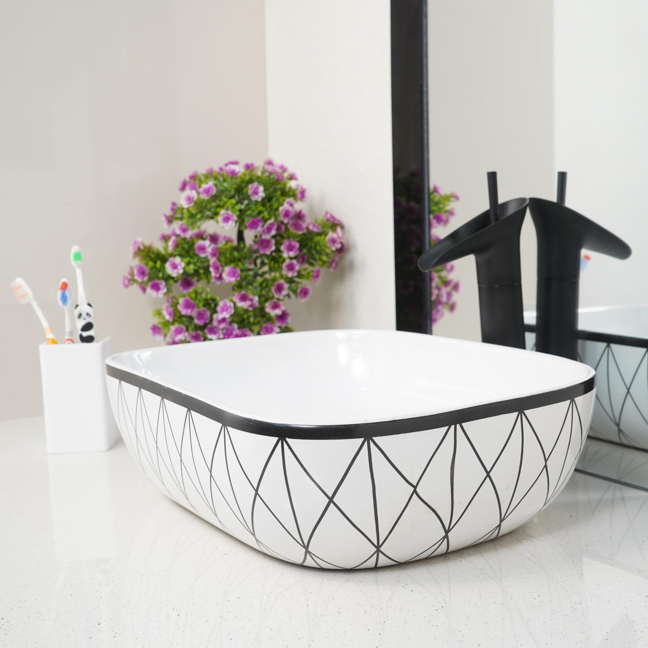 LUXART Ceramic Table Top Vessel Sink | 13 x 18 x 5 IN Wash Basin Over Counter Top Wash Basin | White Tabletop Bathroom Kitchen Sink For Bathroom & Living Room