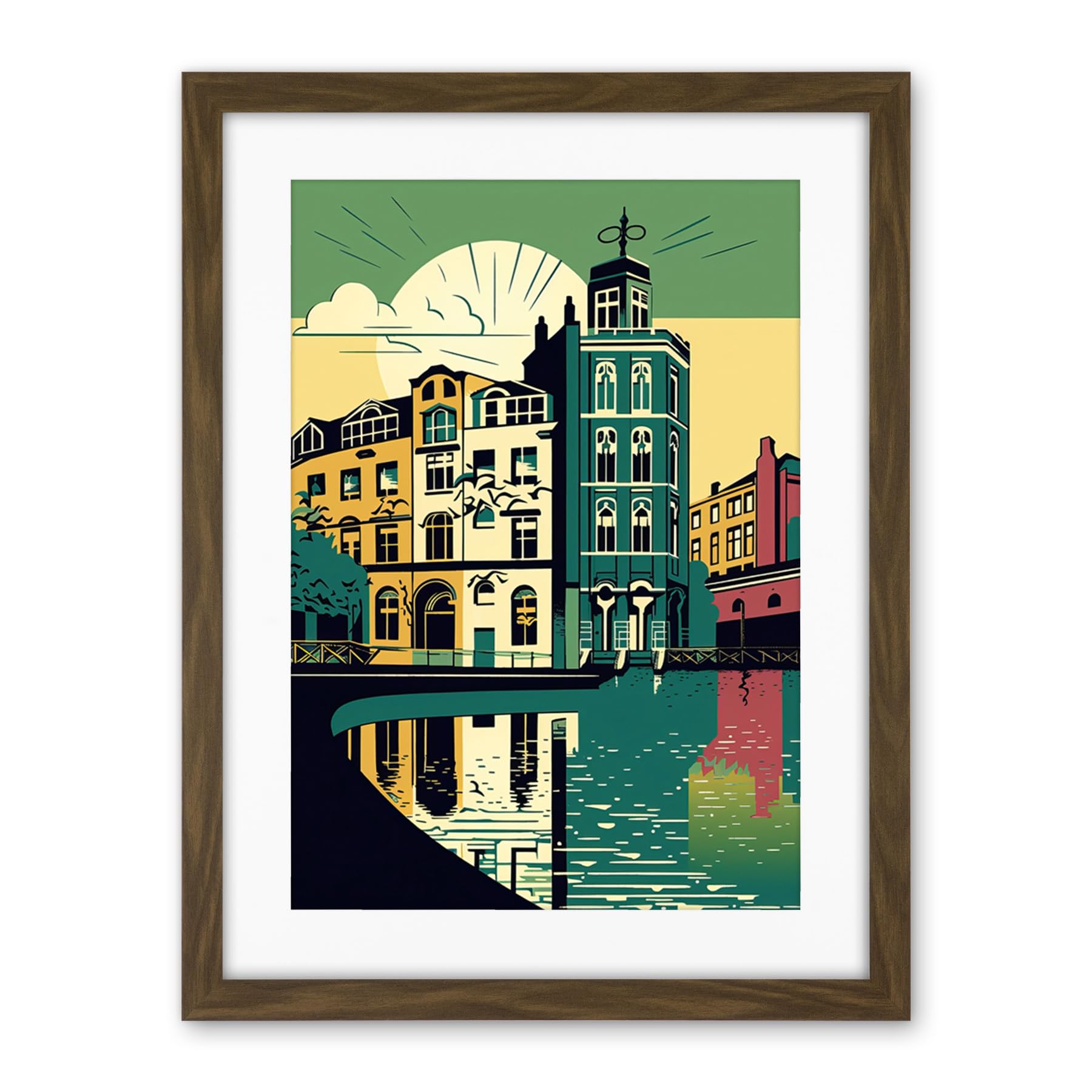 Artery8 Leeds City Architecture Waterfront Illustration Artwork Framed Wall Art Print 18X24 Inch