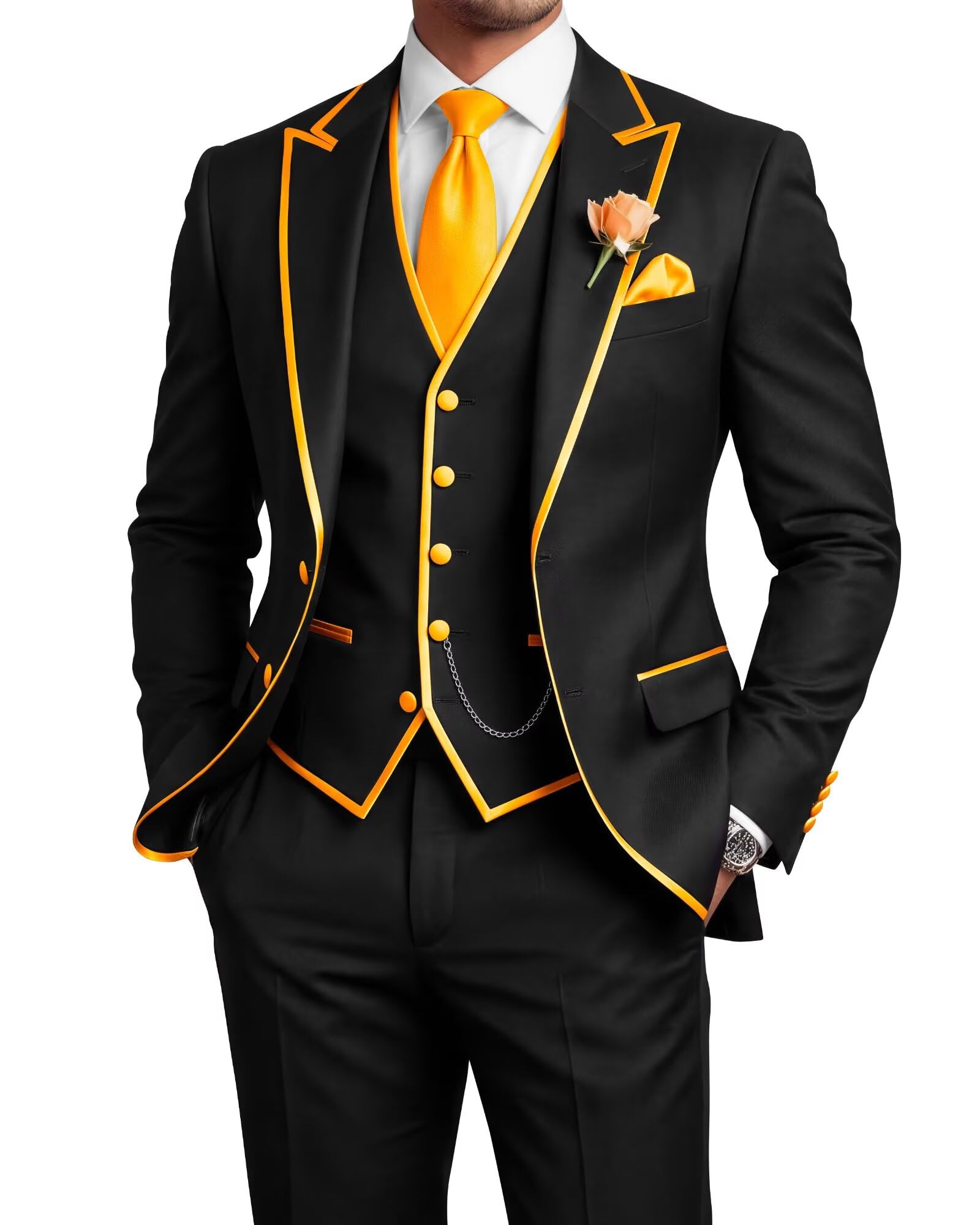 Men's 3 Piece Tuxedo for Men Slim Fit Black Wedding Suits for Groom Groomsman Prom Graduation Jacket Vest Pants