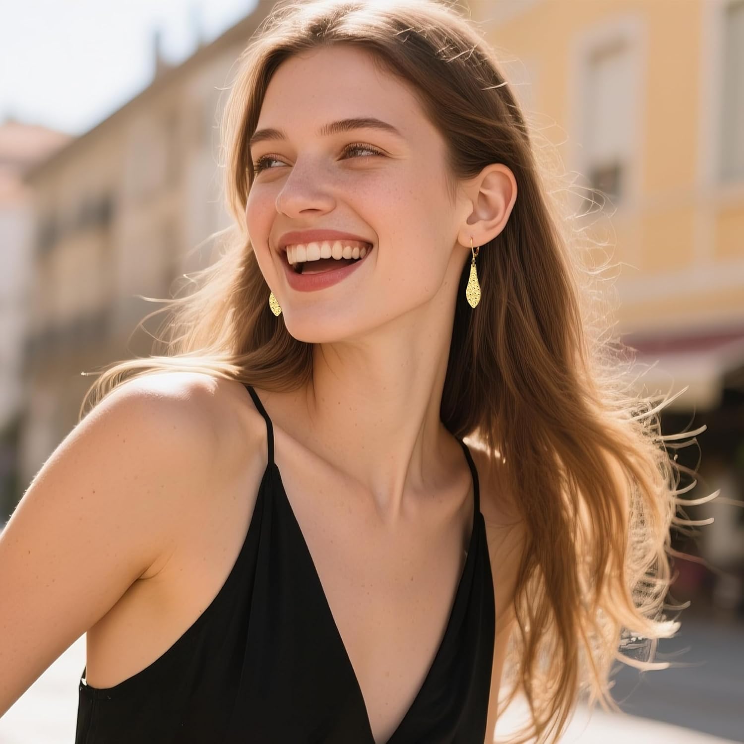 ALEXCRAFT 925 Sterling Silver Dangle Earrings for Women, 14K Gold Plated French Leverback Earrings, Hypoallergenic Lightweight Statement Hammer Square Bar Long Drop Earing for Women Trendy Jewelry - Image 3