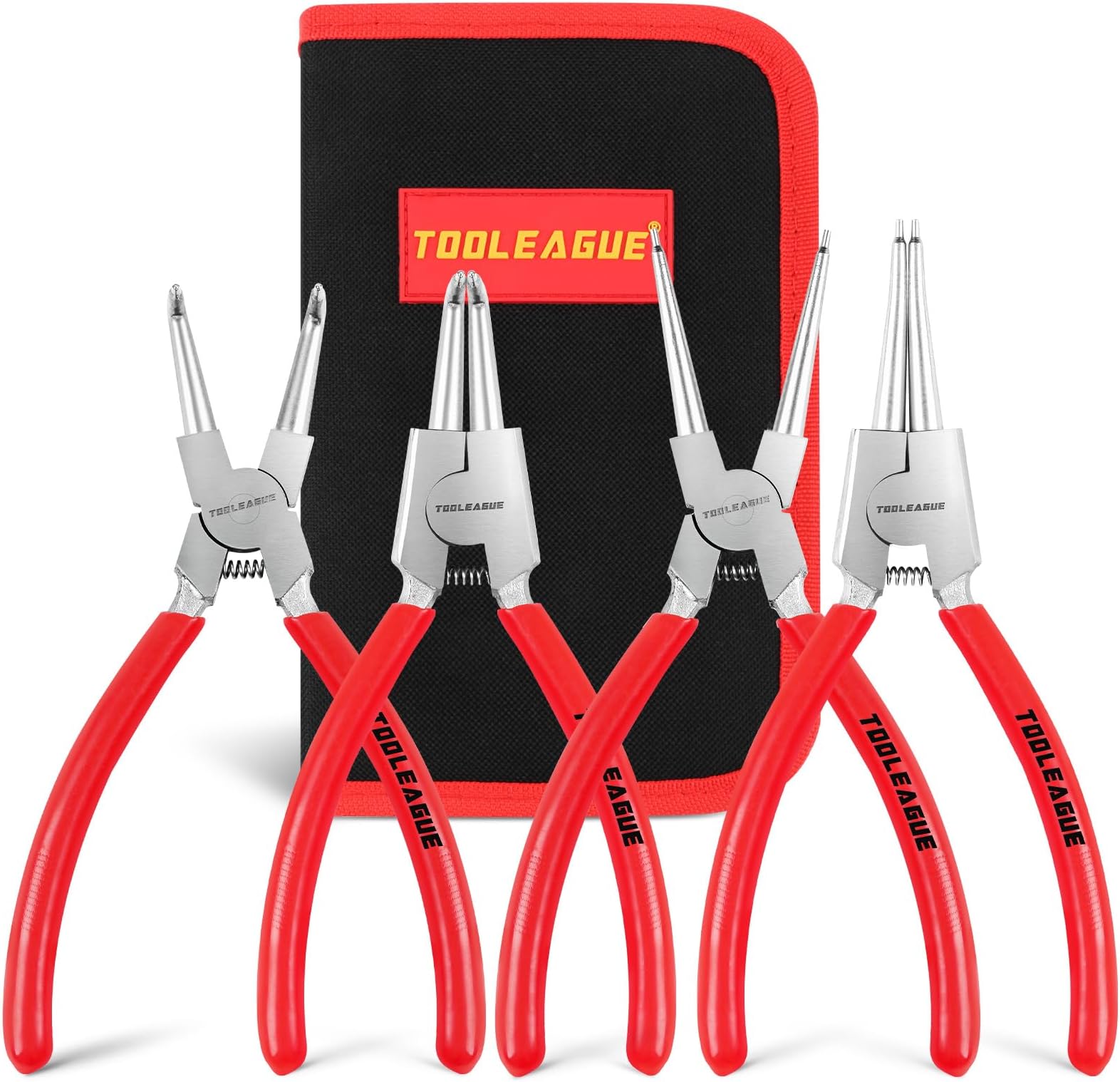 4 Pcs Snap Ring Pliers Set, Circlip Pliers, 7 inches Internal/External Heavy Duty for Ring Remover Retaining Straight Bent Lock Ring Pliers Set