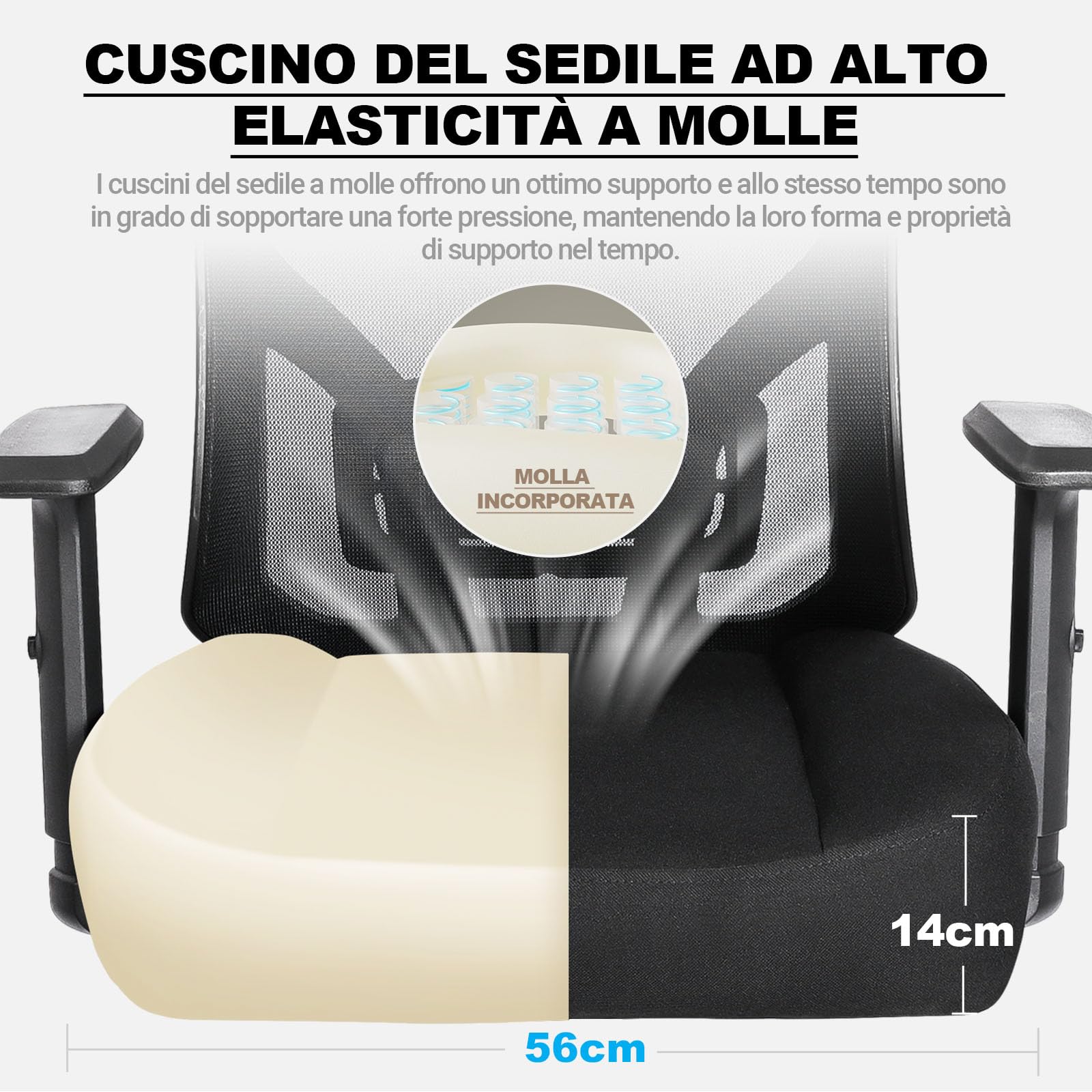 MELOKEA Sedia Ufficio Ergonomica XXL, Big & Tall con Seduta a Molle | 200kg Portata, Schienale Alto, Seduta Extra Larga 14cm, Ruote in Gomma, Sedia Gaming