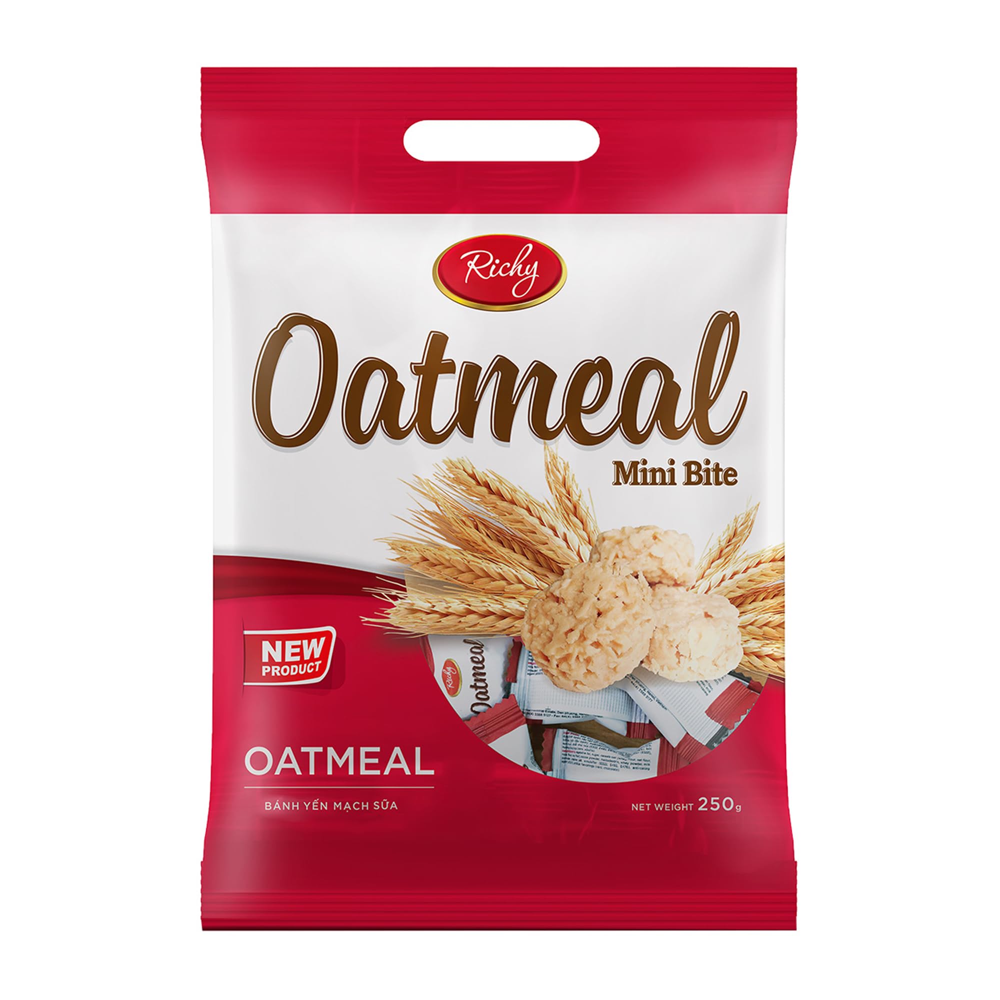 Richy Oatmeal Mini Bites Cakes Oatmeal Cheese Mini Bites Oatmeal Chocolate Mini Bites nutritious whole grain snack with high fiber for digestive Korean snack Vietnamese snack health low sugar low fat perfect for dieters convenient and portable snack for office travel and fitness (1 Pack), Oatmeal Mini Bites-250g)