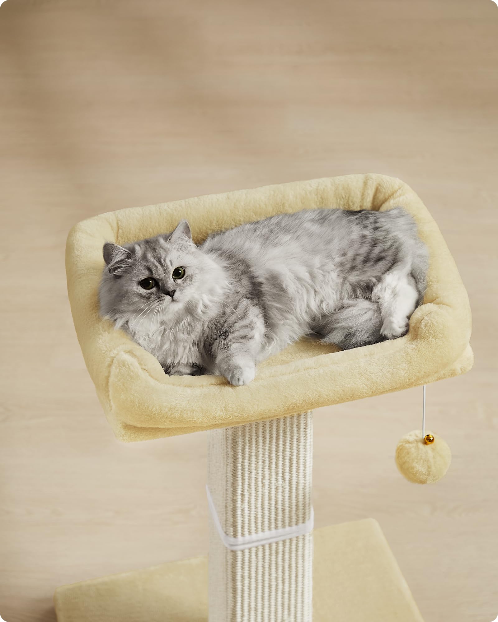 Feandrea Krabpaal 86 Cm, Middelgrote Kattenkrabpaal Met 3 Ligvlakken En Grot Krabpaal Van Mdf Met Houtfineer Sisalstam Was Aanbieding 30195494
