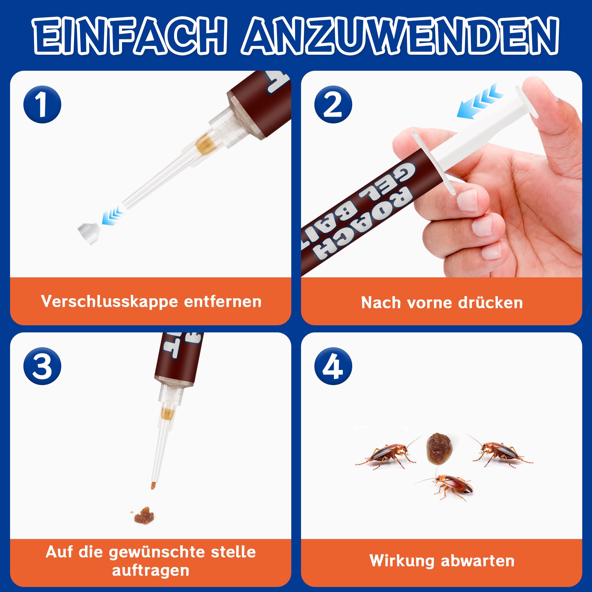 6 Stück Neues Upgrade Küche-Kakerlaken-Gel, Enthält 60 Aufkleber, für Küchen, Wohnzimmer und den Außenbereich(15 Gramm)