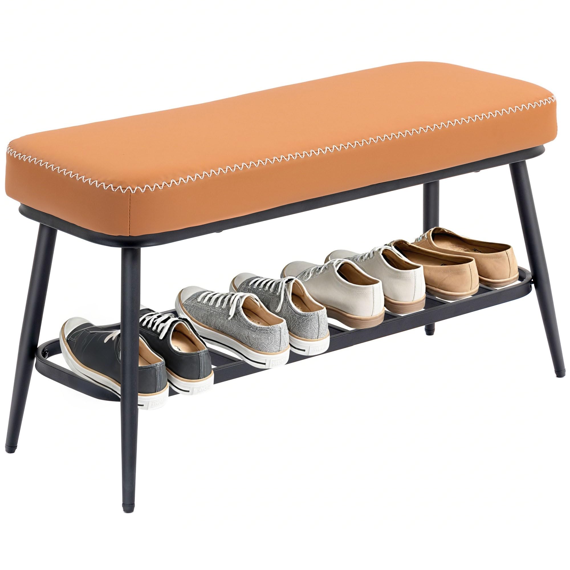 Homcom Brown Shoe Bench, Pu Leather Shoe Storage Bench For Entryway, - Pu, Sponge, Multilayer Board, Metal - 82W X 31D X 45H Cm
