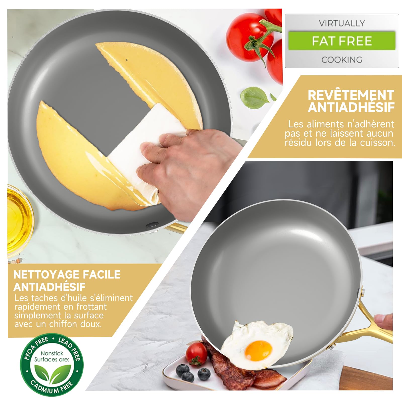 HOMELUX Batterie de cuisine antiadhésive 8 pièces avec couvercles | poêles et casseroles à induction sans PFOA, PFOS et BPA, compatible avec toutes les plaques de cuisson, beige