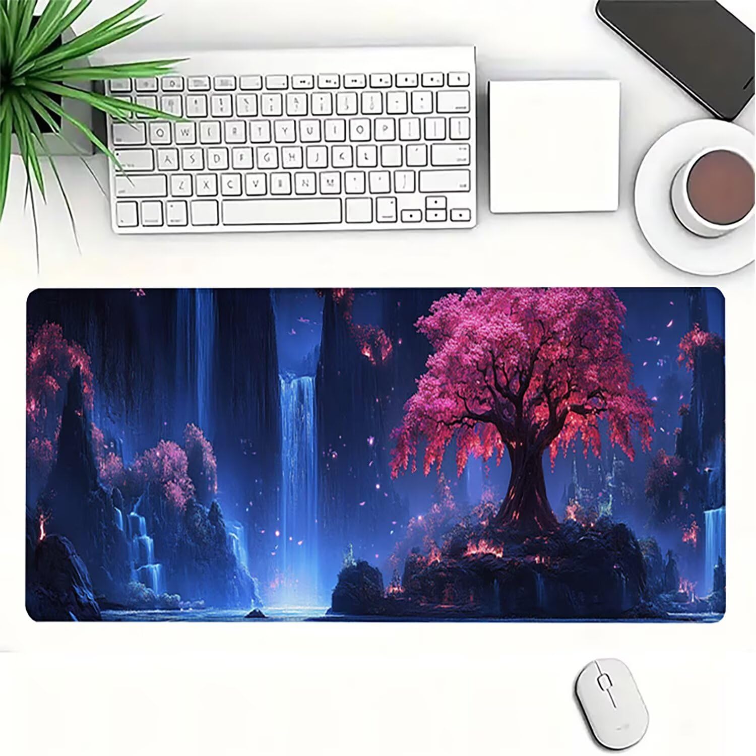 Lejnlnng Podkładka pod mysz do gier XXL, 120 x 60 cm, jesienna mata na biurko, wodoodporna podkładka pod mysz XL Kwiaty wiśni, antypoślizgowa gumowa podkładka pod mysz z przeszytymi krawędziami JL