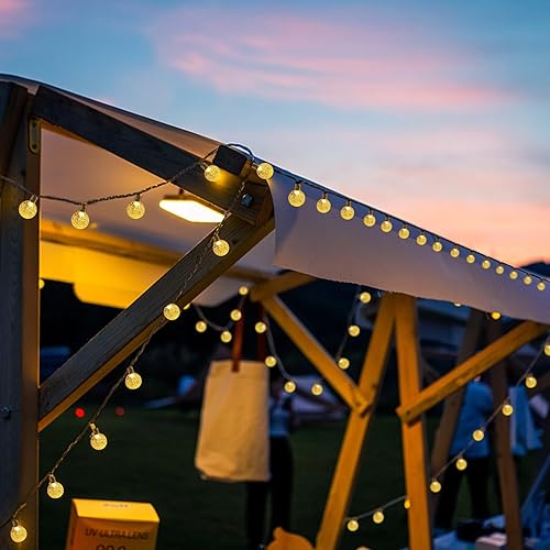 Miniatura 6 de Eueasy Guirnalda de luces solares para exteriores, paquete de 2 luces LED impermeables de 49.2 pies con 100 luces LED de globo de cristal con 8