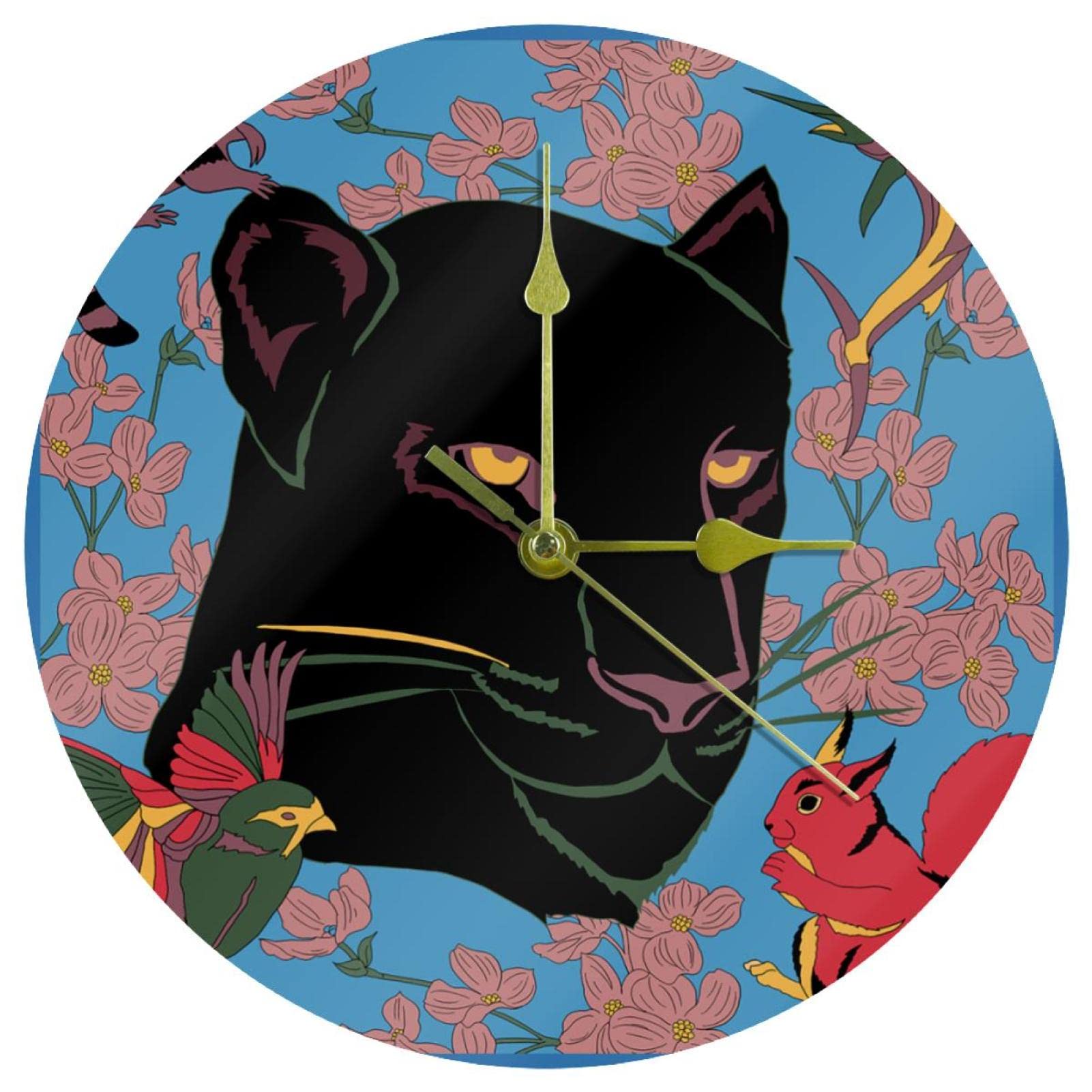 Horloge murale silencieuse sans tic-tac à motif fleurs et animaux pour salon et bureau