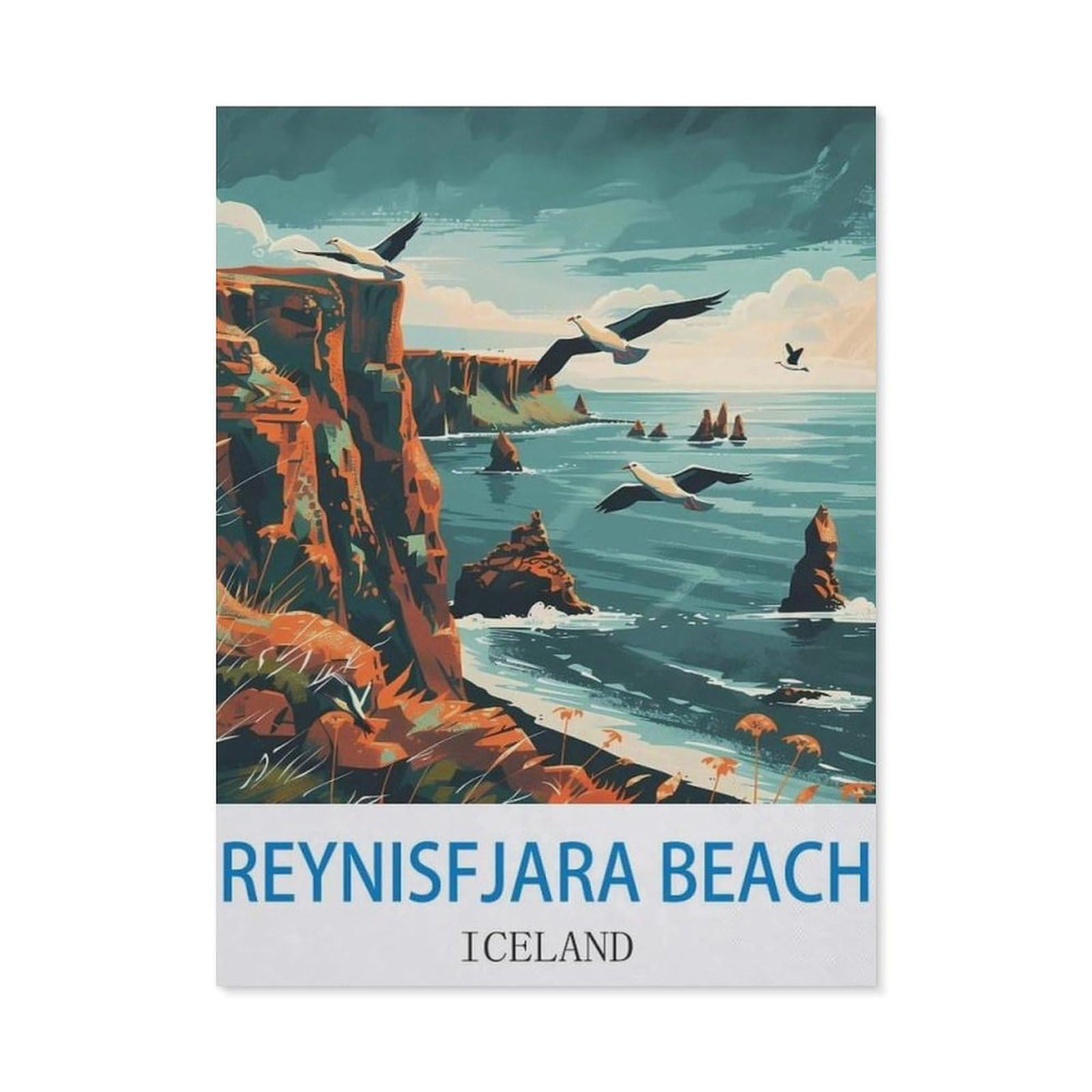 BEAYODKP DIY 5D Diamond Painting，Reynisfjara Beach Iceland，Round Diamond, Used for Room Decoration（40 x 50 cm/15.74 x 19.68 inches）-CJ33