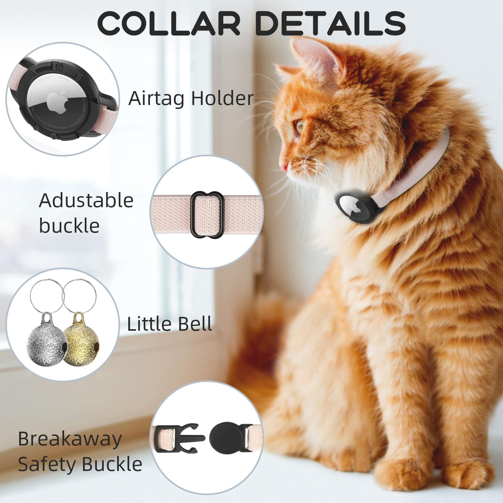 AirTag Cat Collar, Stretchy Kitten Collar with Apple Air Tag Holder and Bell - Image 3