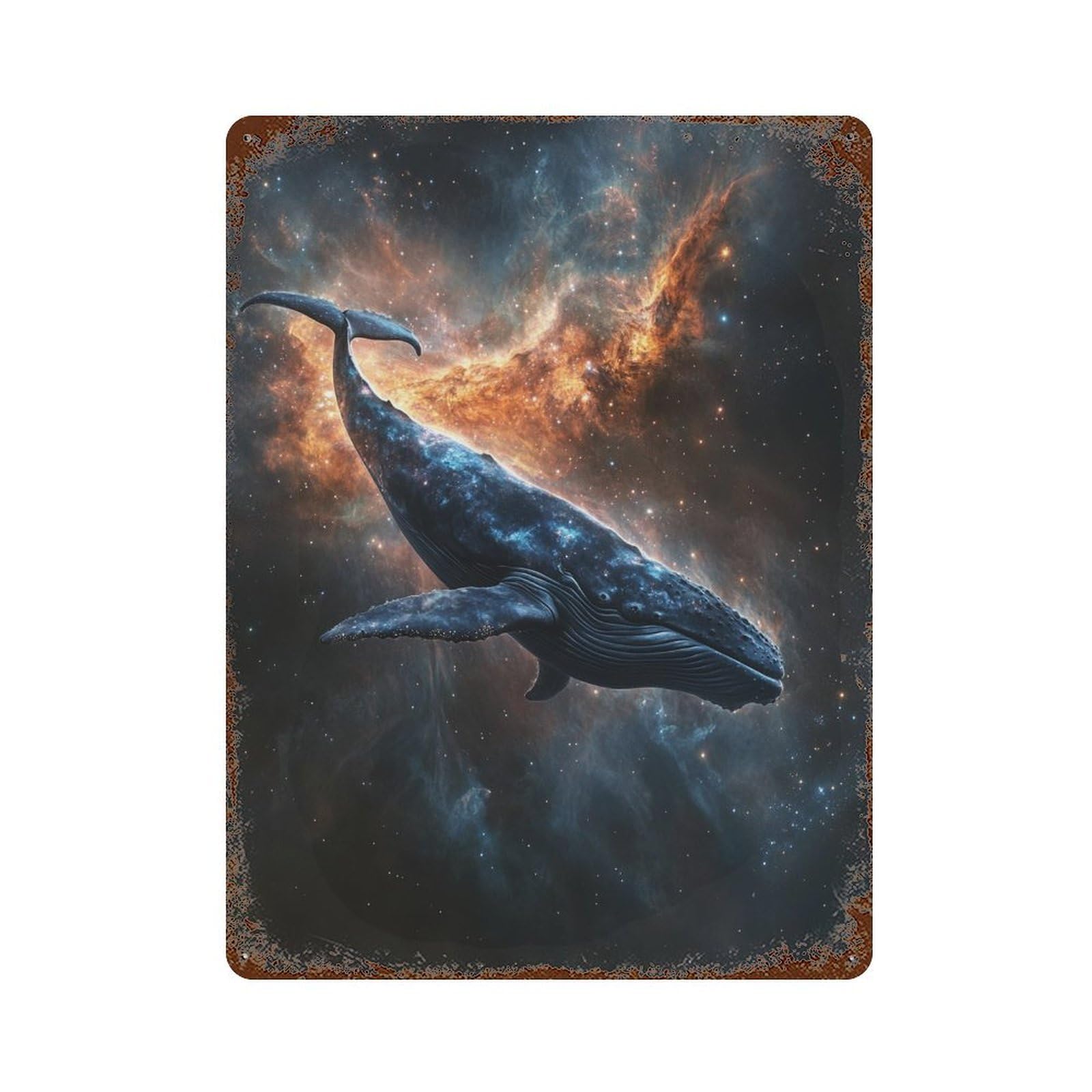 Whale in Space Artwork-2 Vintage Rust Metal Sign 15.7"x11.8", Classic Wall Plaque for Garage, Pub Or Kitchen