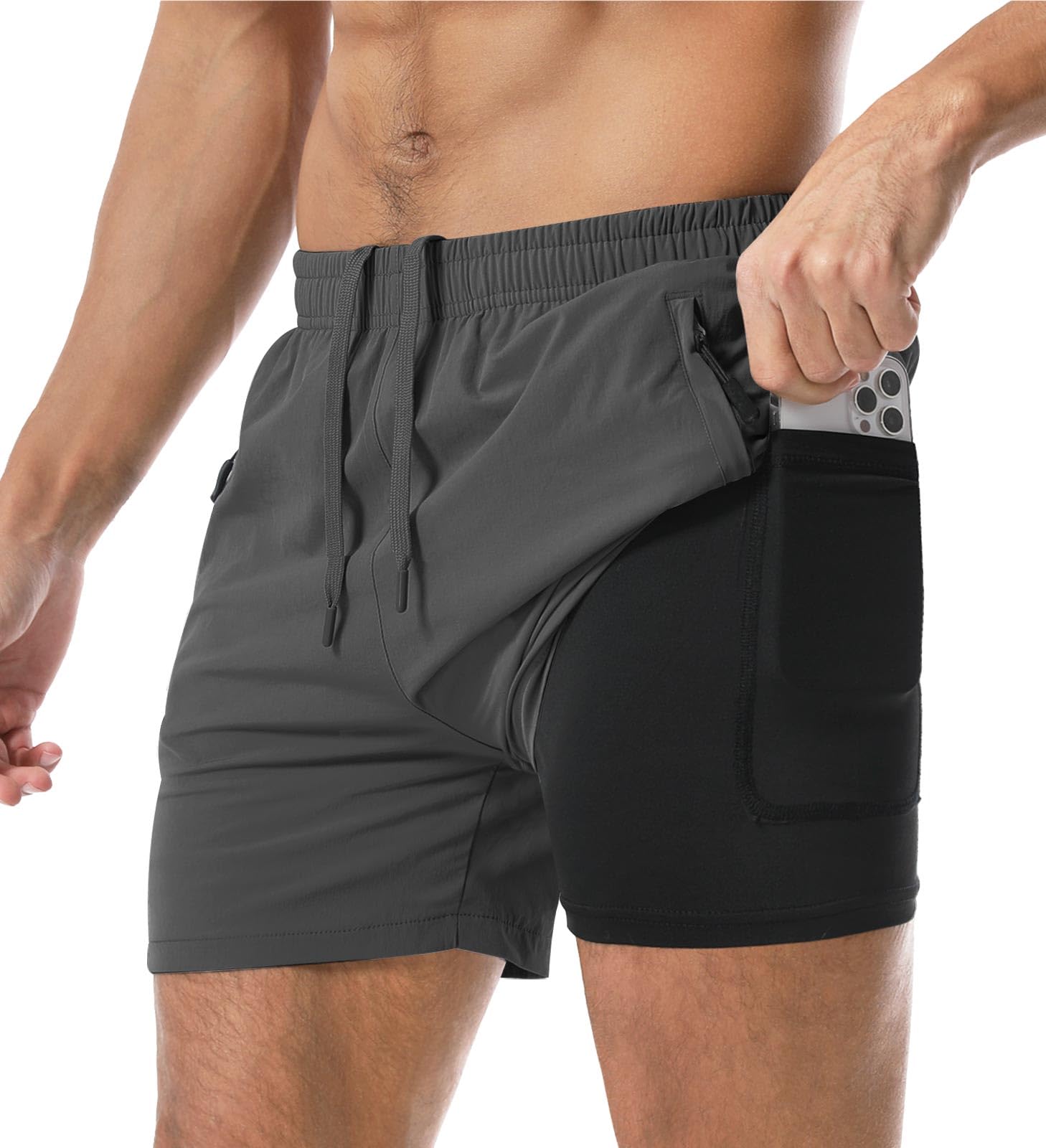 Aolesy Men's Gym Shorts Linerless & Liner - 5" Quick Dry Workout Running Shorts with Zip Pockets Sports Athletic Shorts