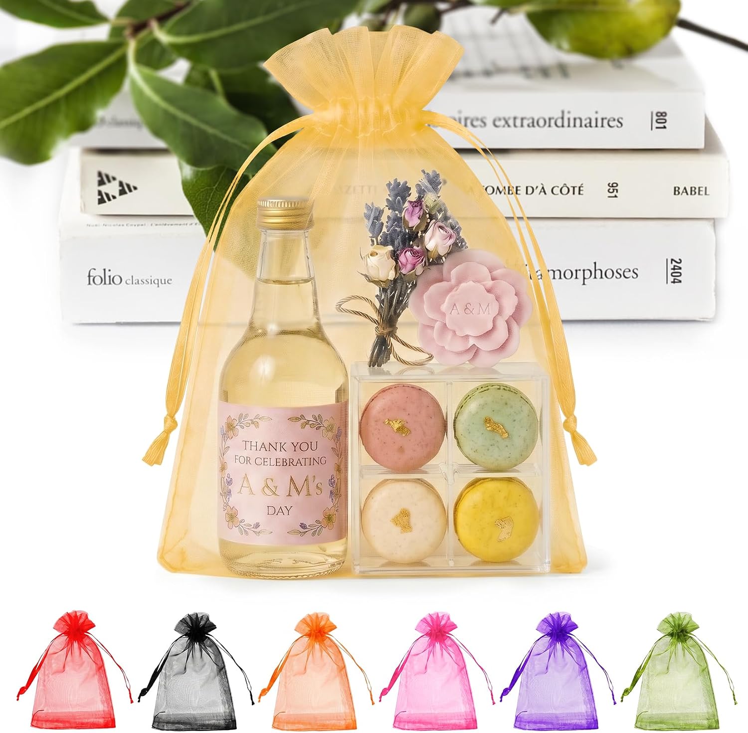 ANZNKU 100PCS Organza Bags 6x9 Gold Small Mesh Gift Bags Drawstring Bulk
