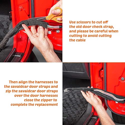 Miniatura 5 de Savadicar Correas limitadoras de puerta, limitador de control oscilante para Jeep Wrangler JK JKU 2007-2018 de 2/4 puertas, con arnés de protección