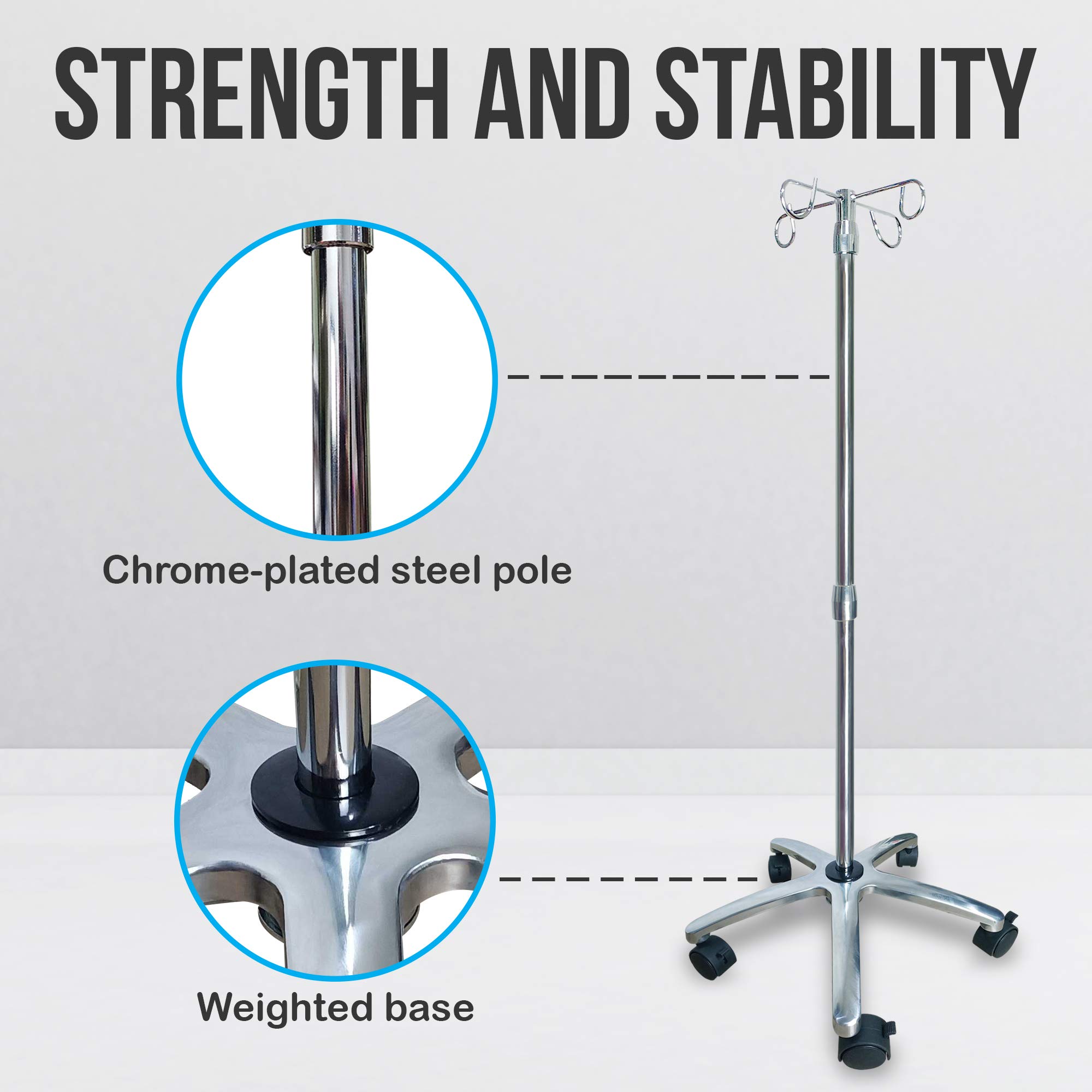 JJ CARE IV Pole with Wheels [Upgraded] IV Stand Pole with 45 Lbs