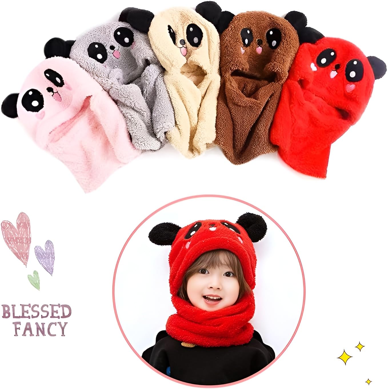 RECLUSE Kids Brown Panda Fleece Hood Scarf | Soft Thermal Winter Cap With Neck Warmer | Cute Cartoon Animal Hoodie, Snow Protection Balaclava, Warm Woolen Cap For Toodlers, Kids, Boys Girls 3