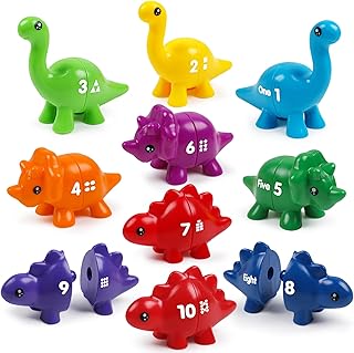 kizh 10 PCS Double-Sided Dinosaur Matching Number Toy Fine Motor 1 to 10 Math Match Game Preschool Learning Montessori Educational Toys for 3 4 5 Toddlers Boys Girls