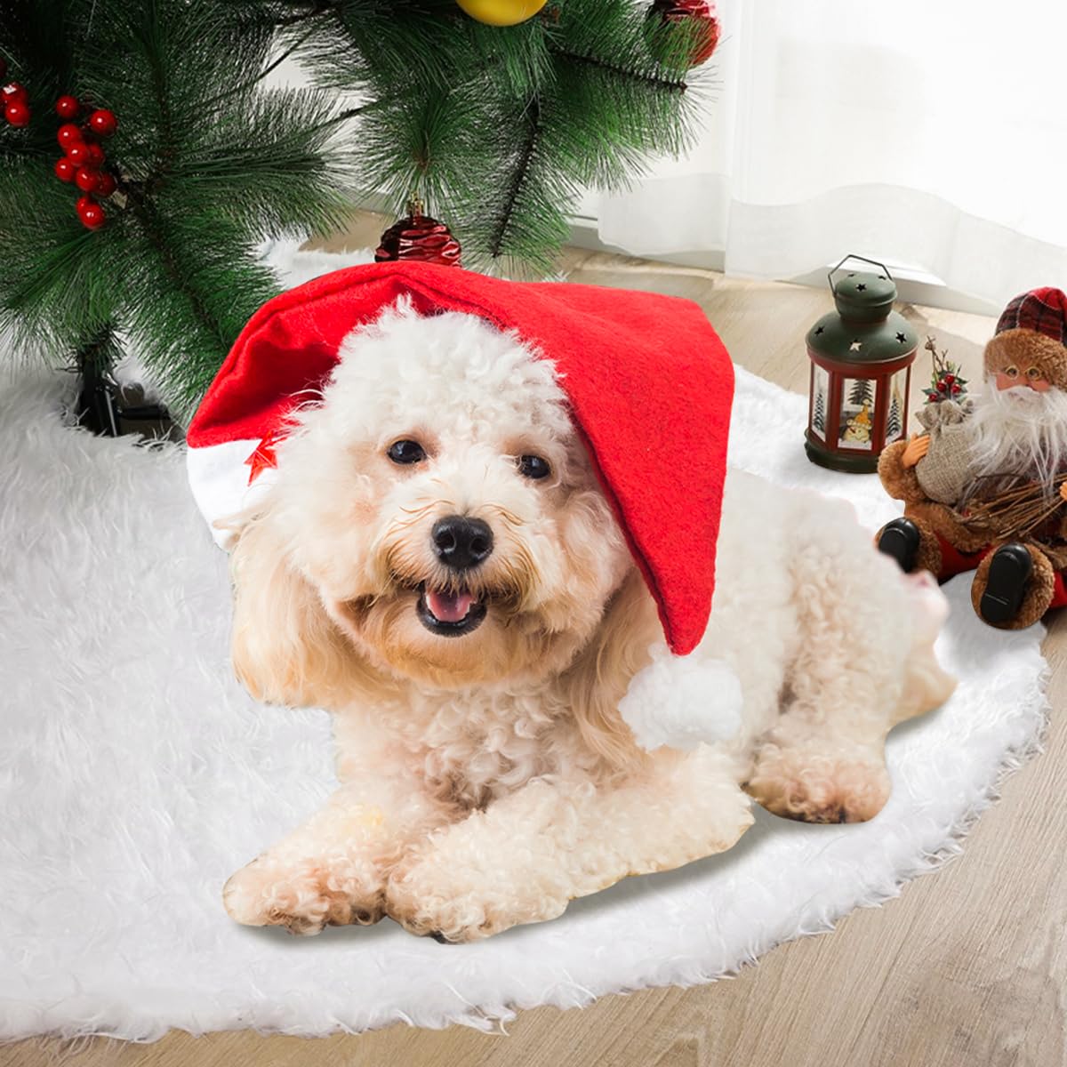 Tapis Sapin Noël 120 cm Blanc Fausse Fourrure Peluche Décorations Arbre