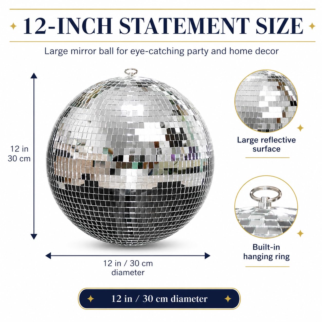 Youdepot 30 cm Discokugel, Große Silberne Spiegelkugel zum Aufhängen, Glitzerkugel Deko für Hochzeit, Weihnachten, Geburtstag, Party, DJ Bühne, Musikzimmer und Zuhause