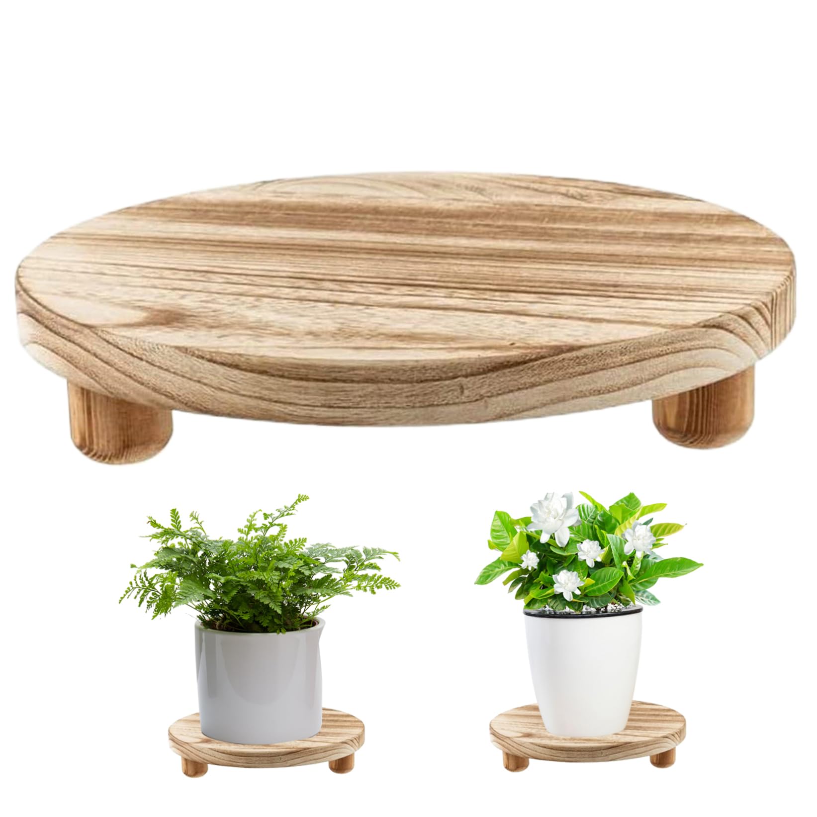 Plant Riser 10" Round Plant Pot Stand Wooden Riser Small Plant Stands Indoor Flower Pot Holder Planter Stand Tray Decorative Wooden Cake Stand Pedestal Tables for Garden Desktop Display
