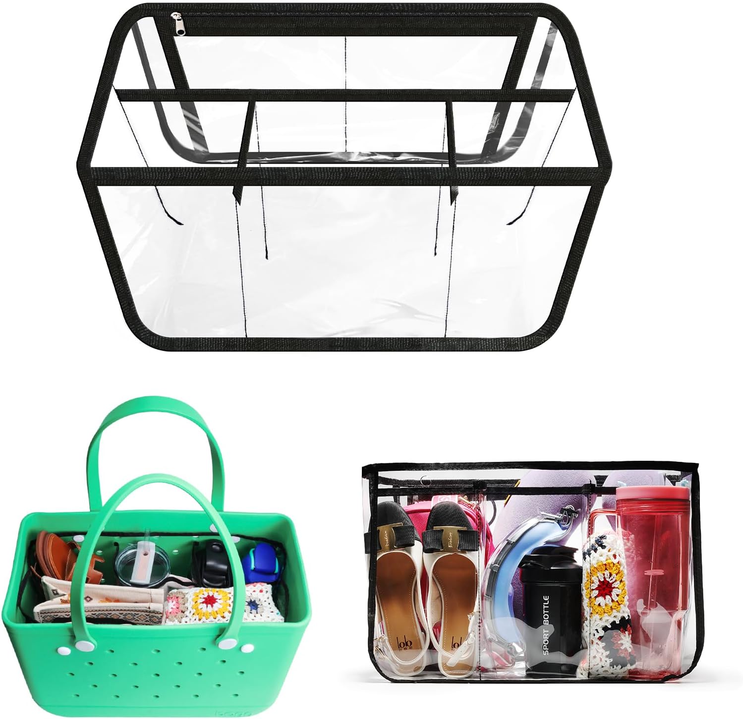 Clear Beach Bag Organizer Original Accessories for Bogg Bag X Large Storage Bag Suitable for BOGG BAG Organizing Your Bag and Divide Space,Transparent & Black Clear Beach Bag Organizer Original Accessories for Bogg Bag X Large Storage Bag Suitable for BOGG BAG Organizing Your Bag and Divide Space,Transparent & Black