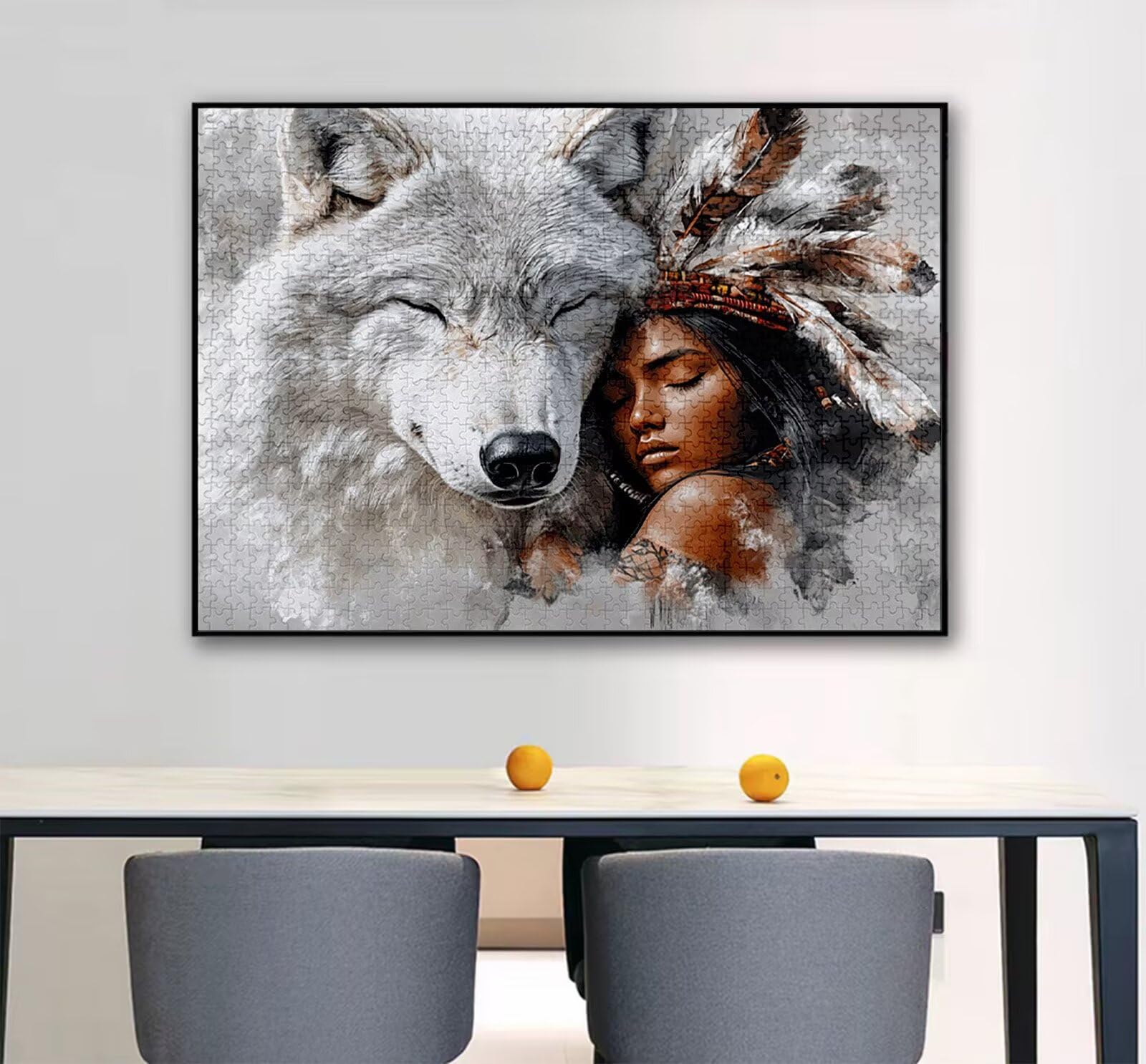 Wolf Puzzle 2000 Teile Erwachsene, Groß Puzzle Feder Poster Design, Holz Jigsaw Kreativ Set für Erwachsene Teile Geschenkbox Verpackung for Wanddeko Wohnzimmer, Geschenke für Männer, 100x70cm,Model470