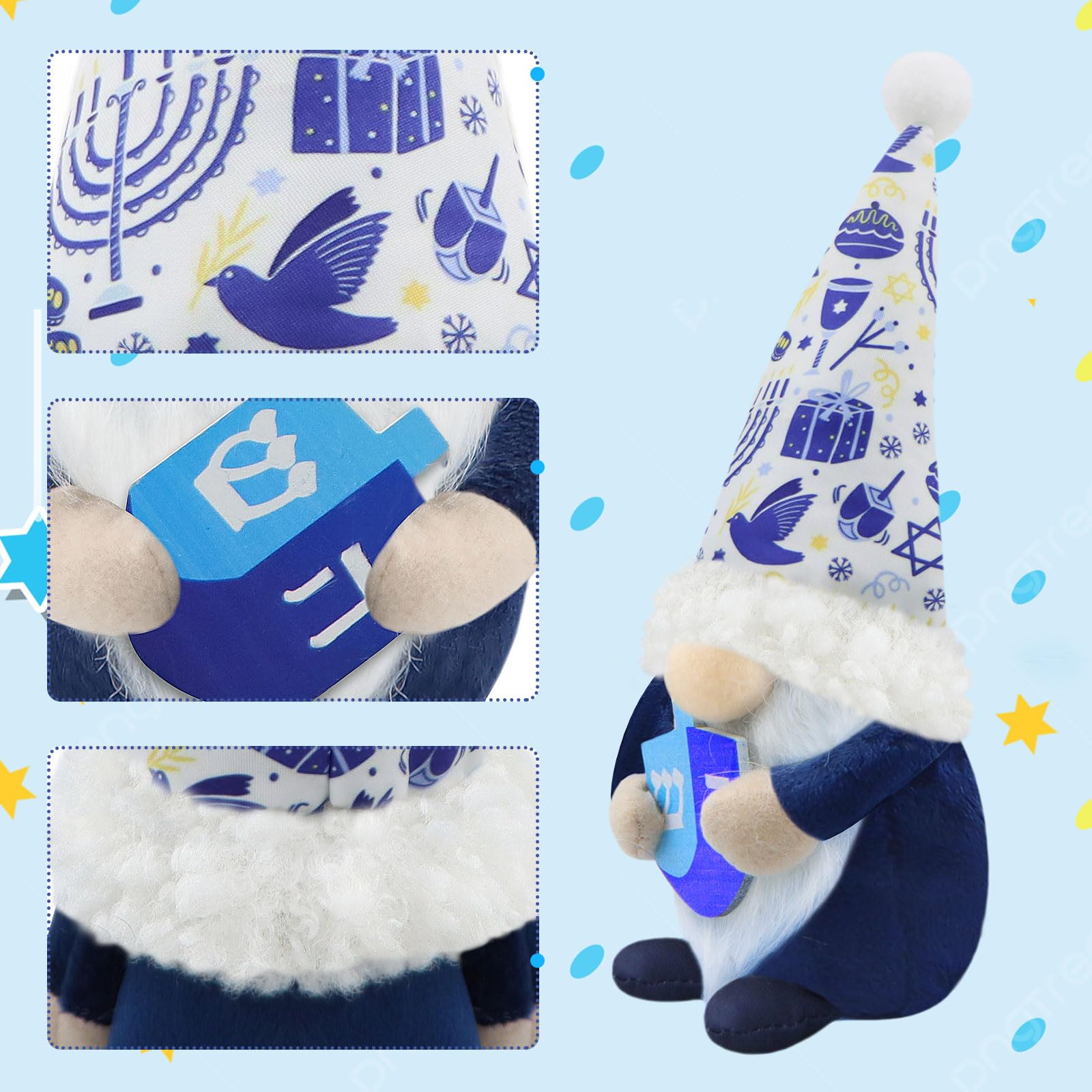 Gehydy Hanukkah Gonk Plush Chanukah Summer Decoration Gnomes Handmade Scandinavian Tomte Stuffed Xmas Decor for Home Kitchen - Image 3