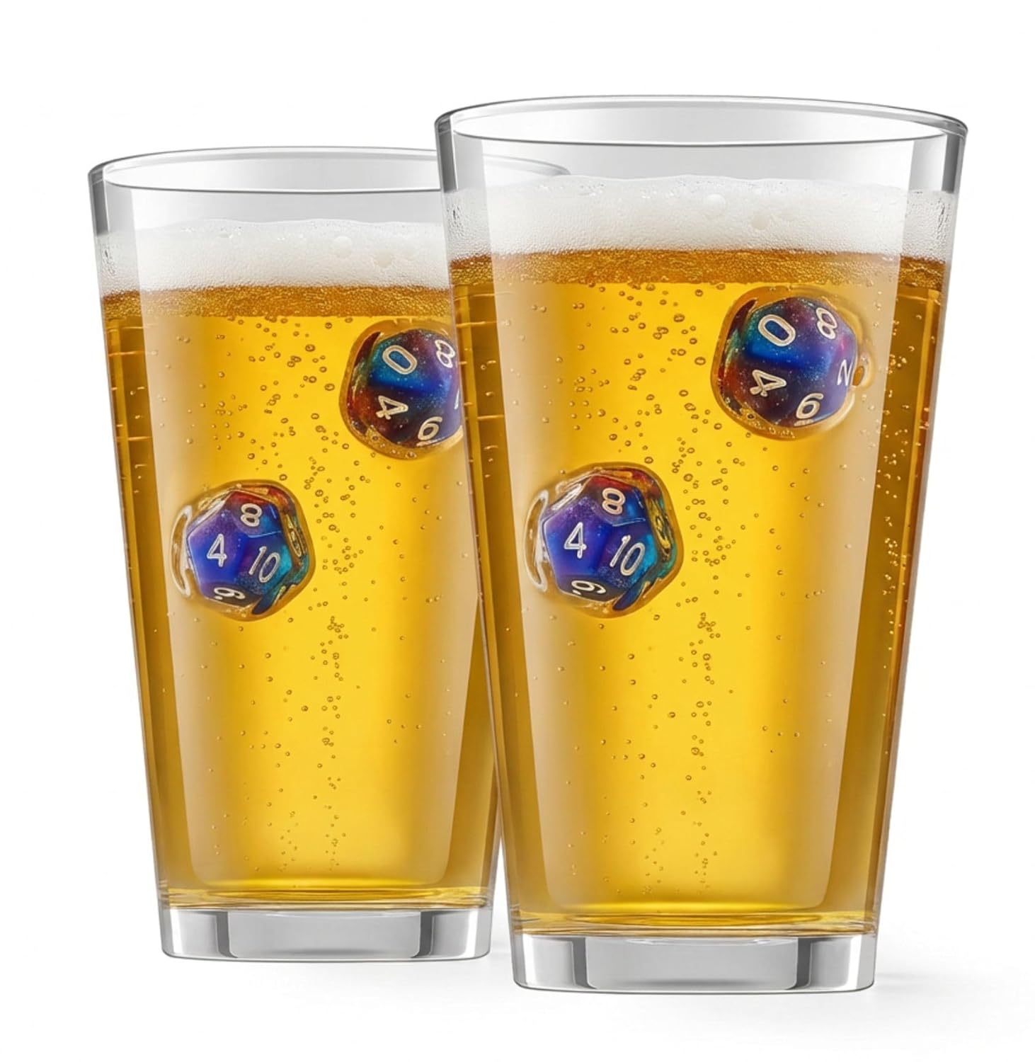LIIGEMI Set of 2 Drinking Glasses with DND Dice Embedded Handmade Beer Glasses 16 oz Highball Glass Drinking