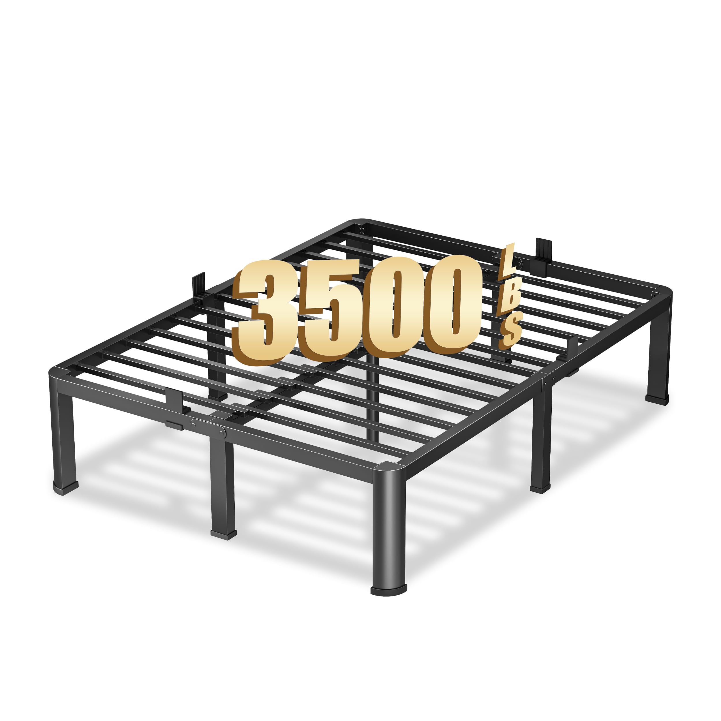 VIPSHOW 14 Inch California King Heavy Duty 3500 lbs Bed Frame with Round-Corner Legs & Anti-Squeak Design – Quick Assembly Metal Platform, No Box