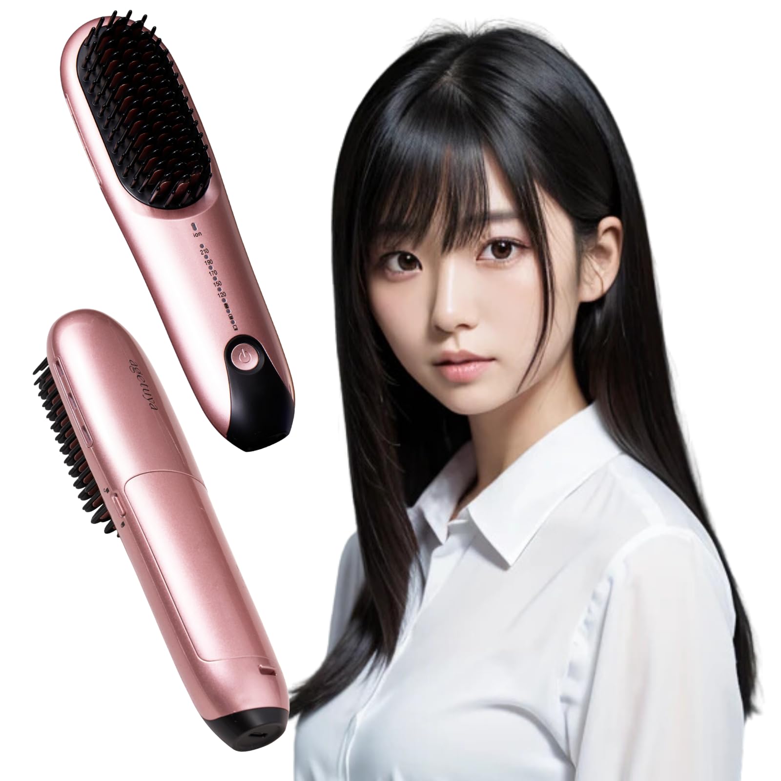 アゲツヤ コードレスブラシアイロンプラス ピンク [耐熱ポーチ付き]