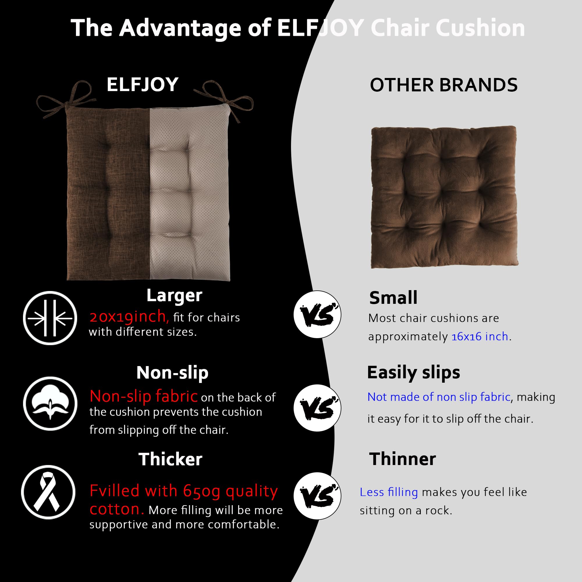 ELFJOY Extra Large Rocking Chair Cushion NonSlip Linen