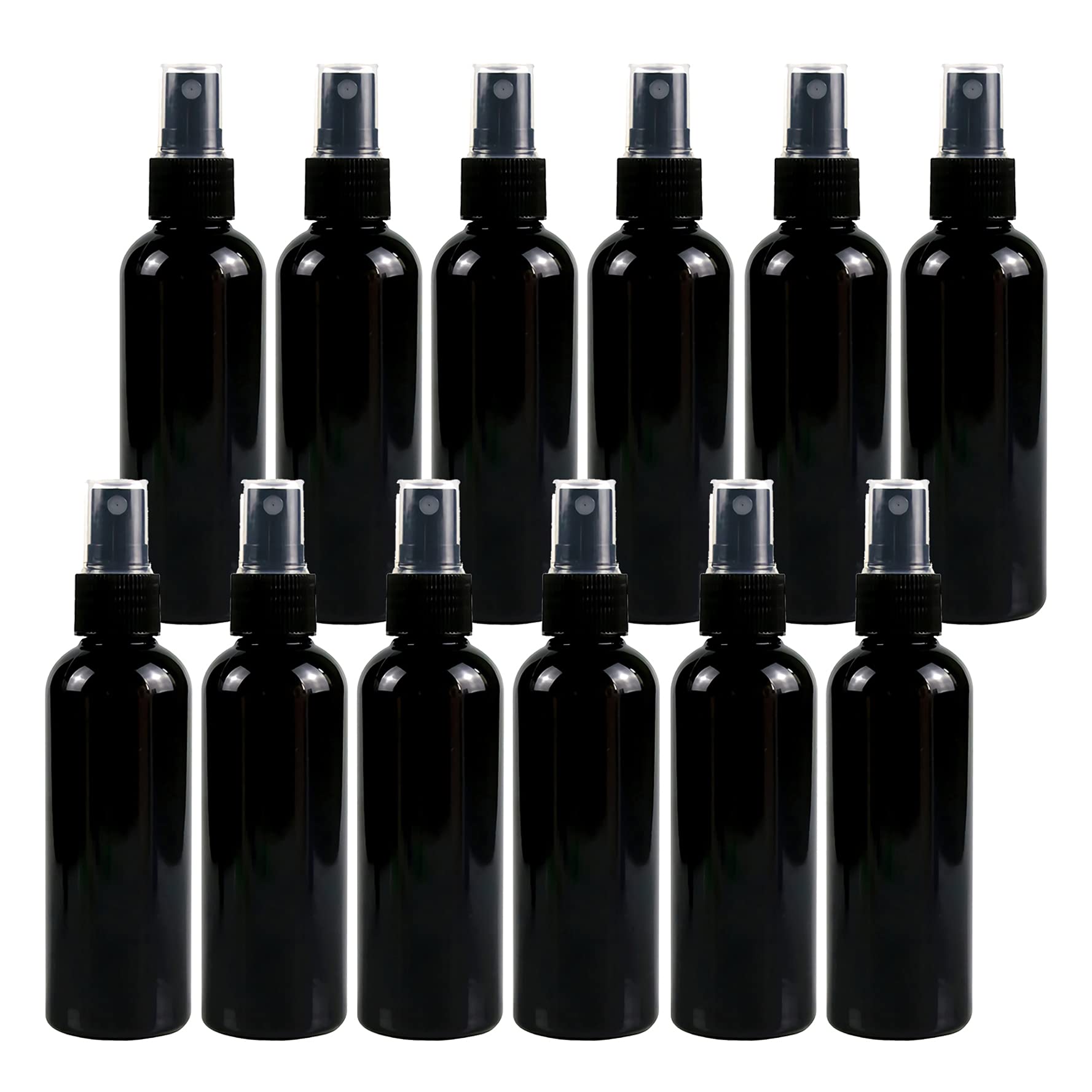 TIANZD 12 Pieces Empty 100 ml Black PET Plastic Fine Mist Pump Spray Bottles with Black Top Portable Sprayer for Perfume Water Cosmetic Travel Containers Refillable, 2X Funnel