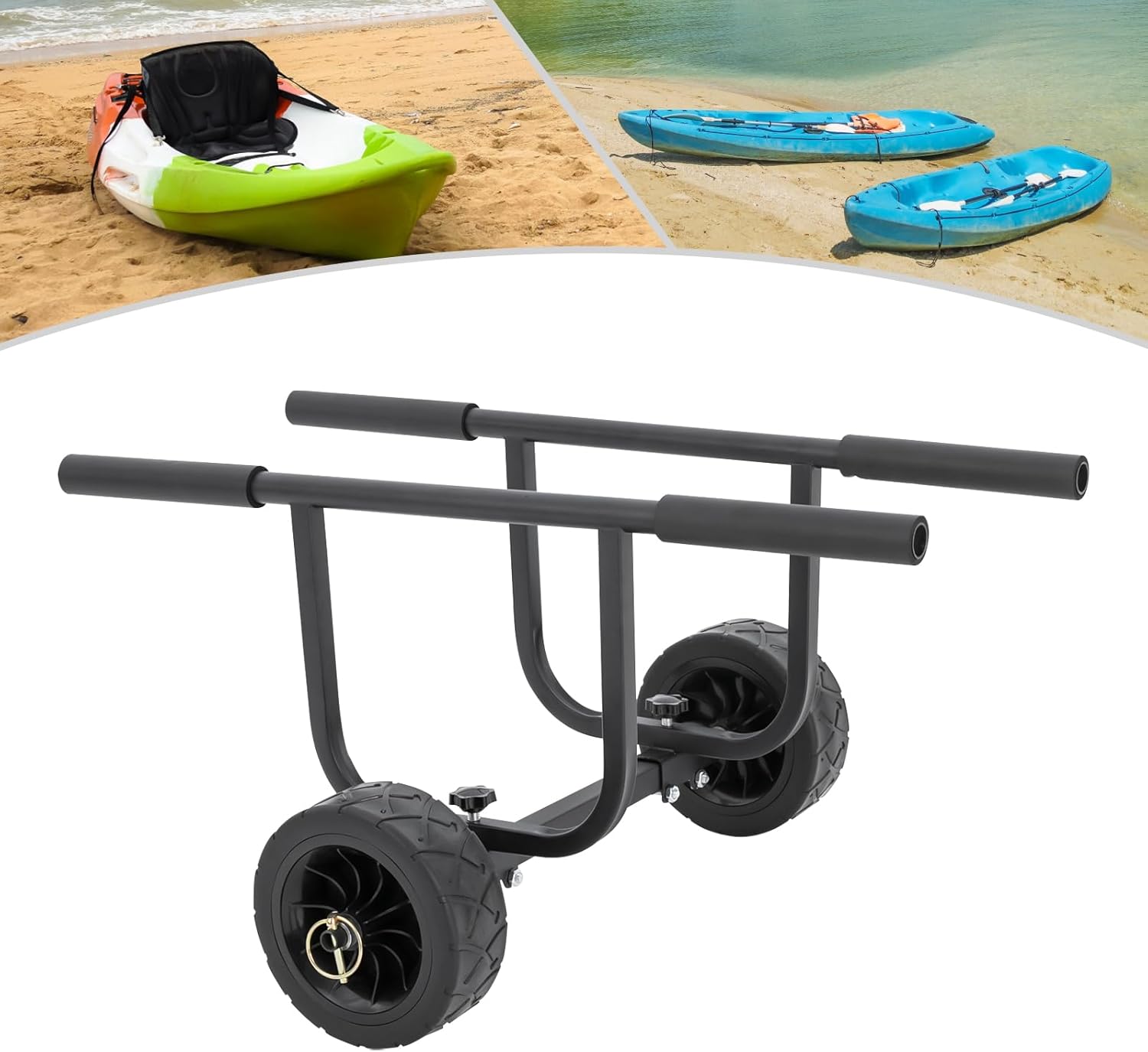 Fishing Kayak Beach Sand Cart, 220LB Canoe Carrier Trailer with 8In Tires, Adjustable Width Dolly for Kayaks, Canoes