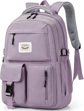 FIORETTO Lightweight School Backpack Womens, Cute School Bag for Teenager Girls, 15.6 Laptop Rucksack Backpack for School Casual Daypacks Travel Backpack for College Work Purple 25L