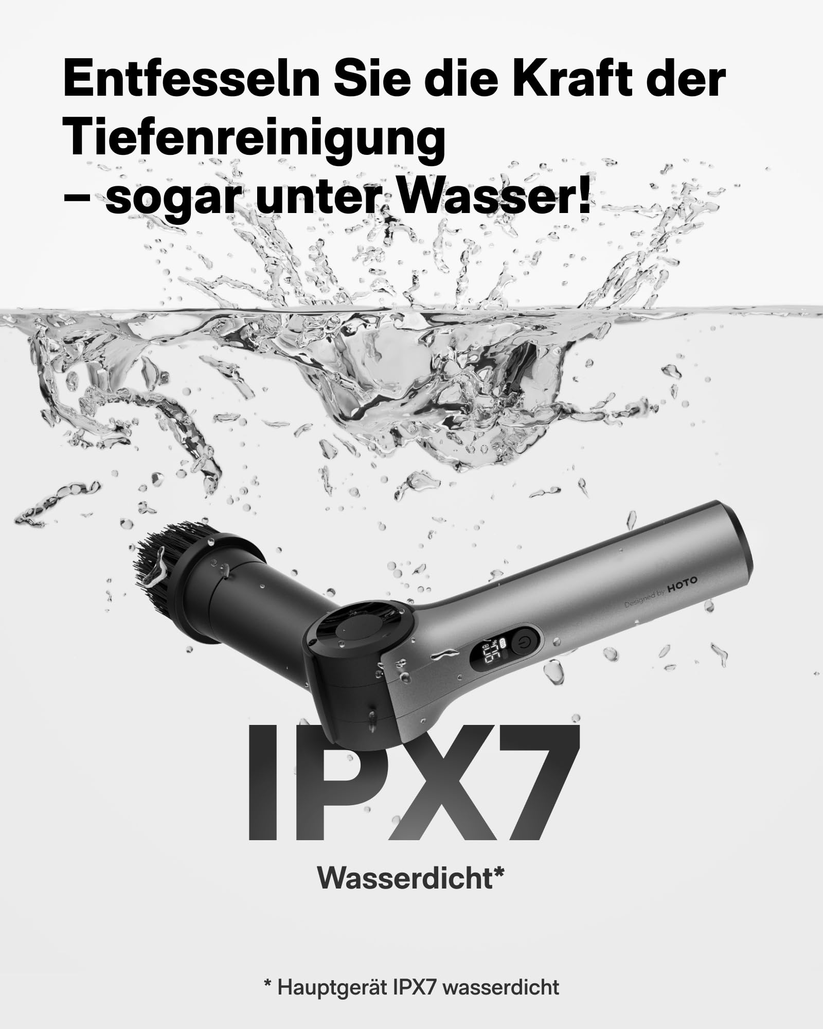 HOTO Flexi Elektrische Reinigungsbürste mit LED-Anzeige, Verstellbarer Winkel, IPX7, 8 Wechselbürstenköpfe