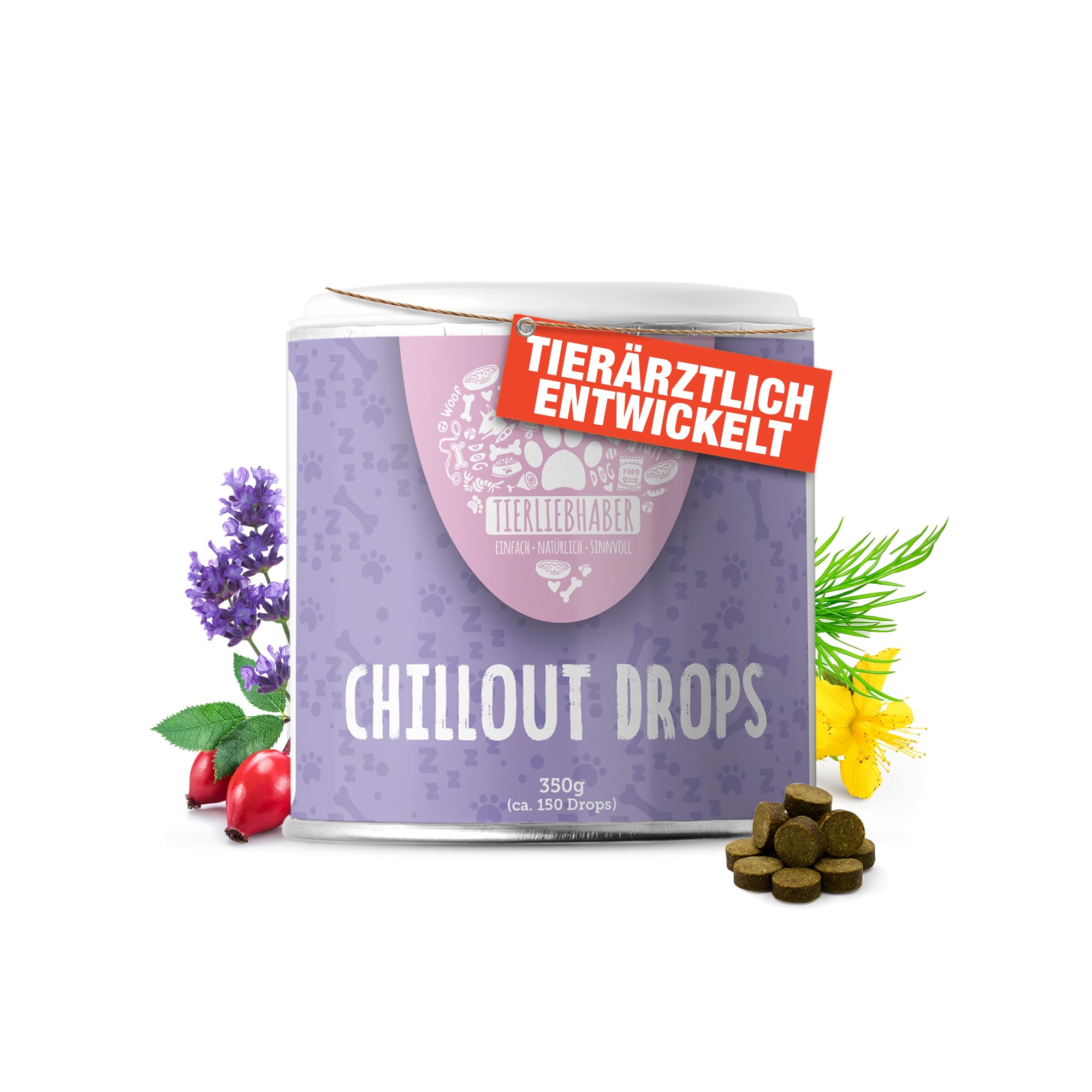 Beruhigungsmittel für Hunde – Natürliches Hunde Beruhigungsmittel tierärztlich entwickelt zur Beruhigung Hund – Chillout Drops mit Baldrian für den Hund Beruhigung und 350g von TIERLIEBHABER