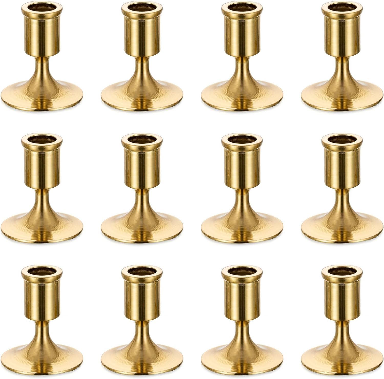 Lot de 12 bougeoirs dorés pour chandeliers en laiton doré Romadedi pour centre de table, réception de mariage, décoration de cheminée de Noël ou décoration d'intérieur