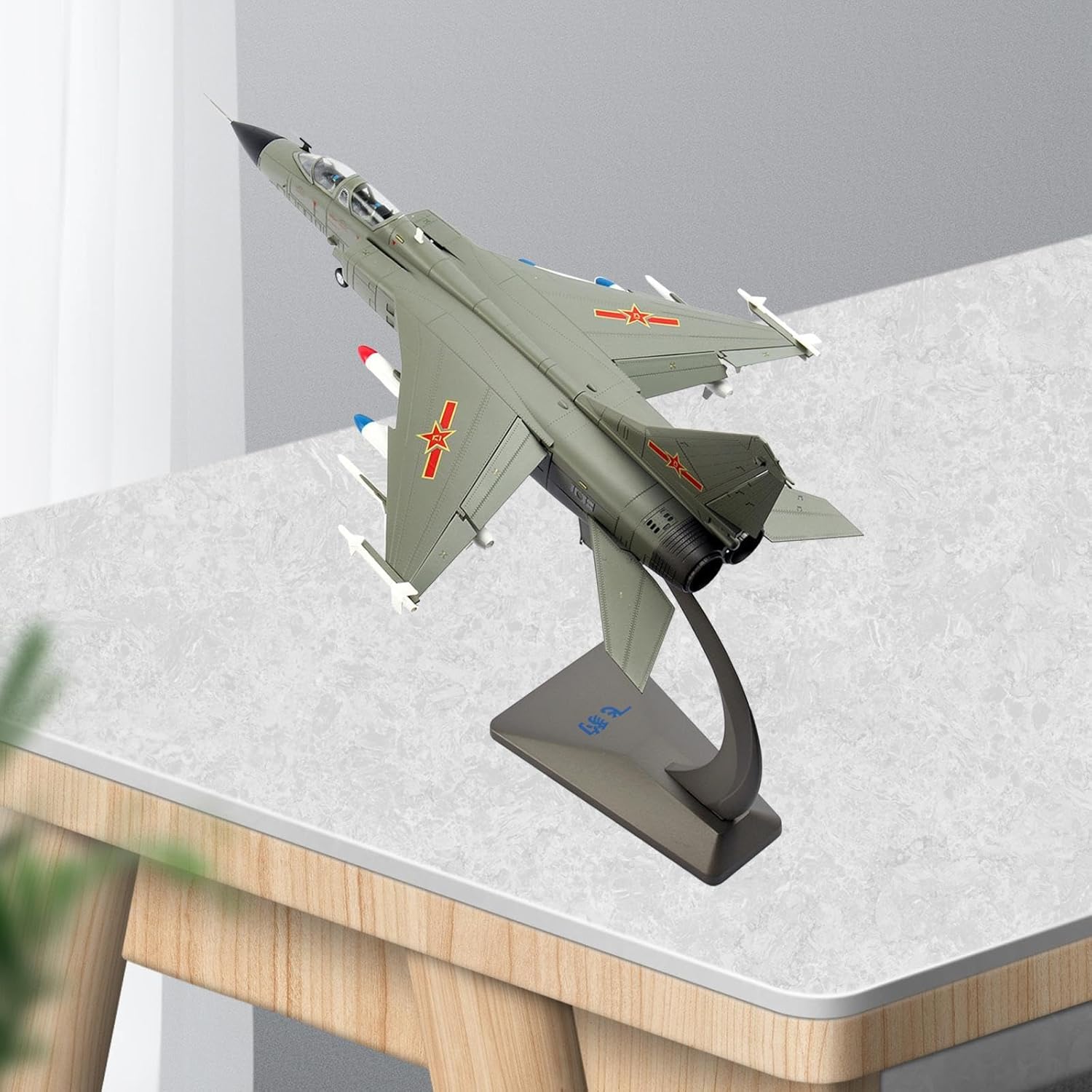 Alloy JH7 Fighter Airplane Diecast Model with Base, Ornament Miniature Toys Retro Fighter Model for Bar Shelf, Living Room, 51cmx31cmx31cm