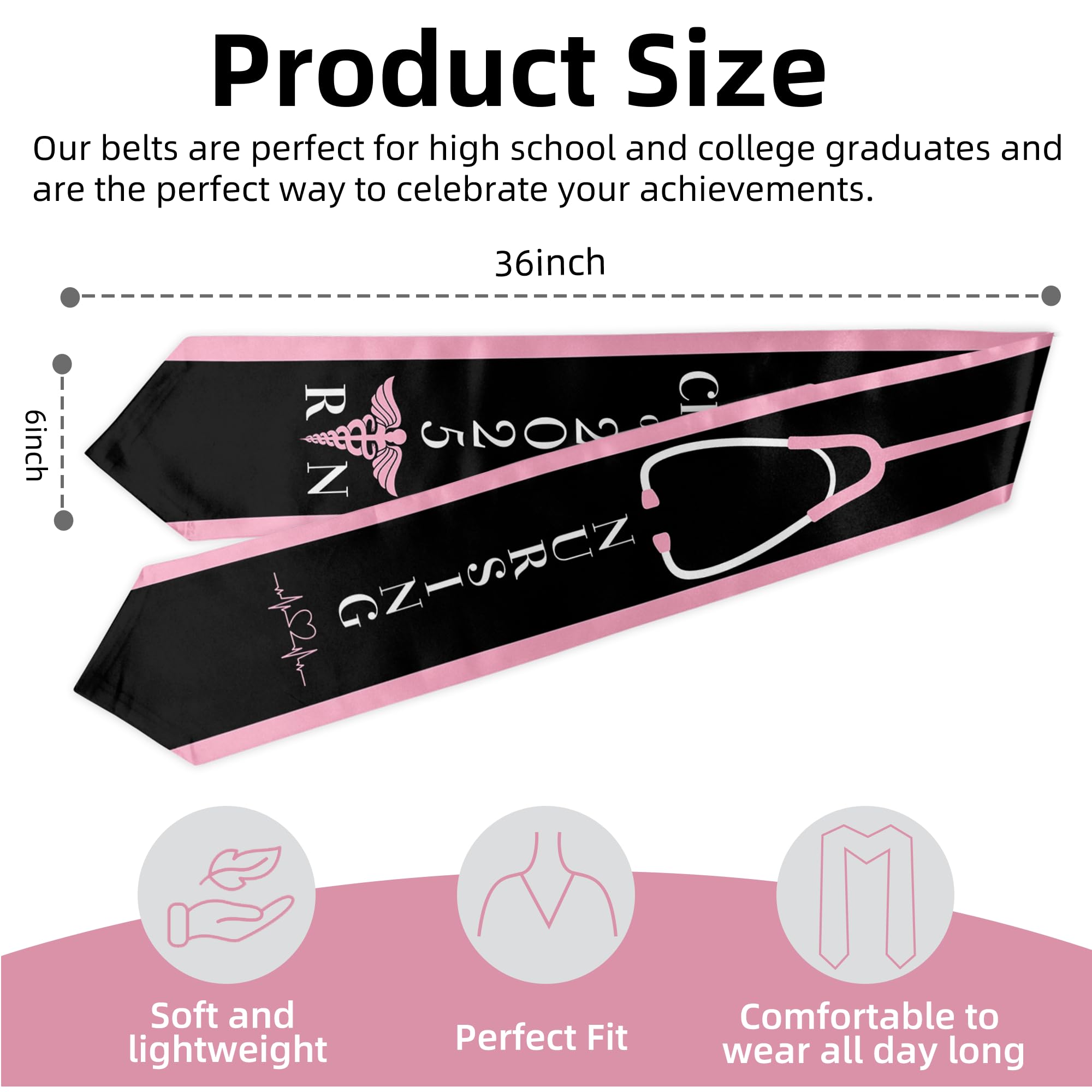 GZZSYO Nursing Graduation Stole Class of 2025 Nursing Mexican Graduate Sash Stole Graduation Gift (Black&Pink)