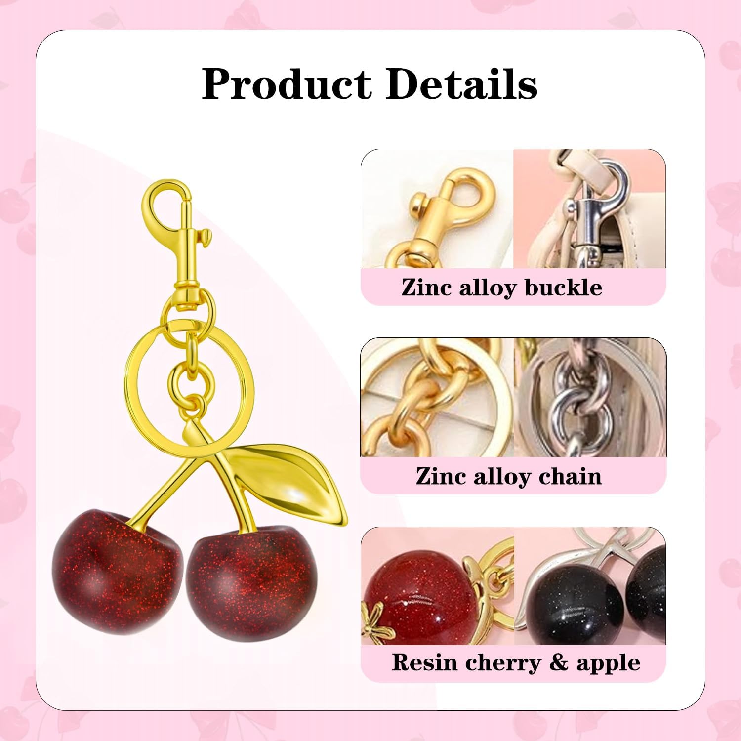Cherry Bag Charm Cute Cherry Keychain Red Black Handbags Purse Key Chain Accessories Birthday Christmas Gifts - Image 5