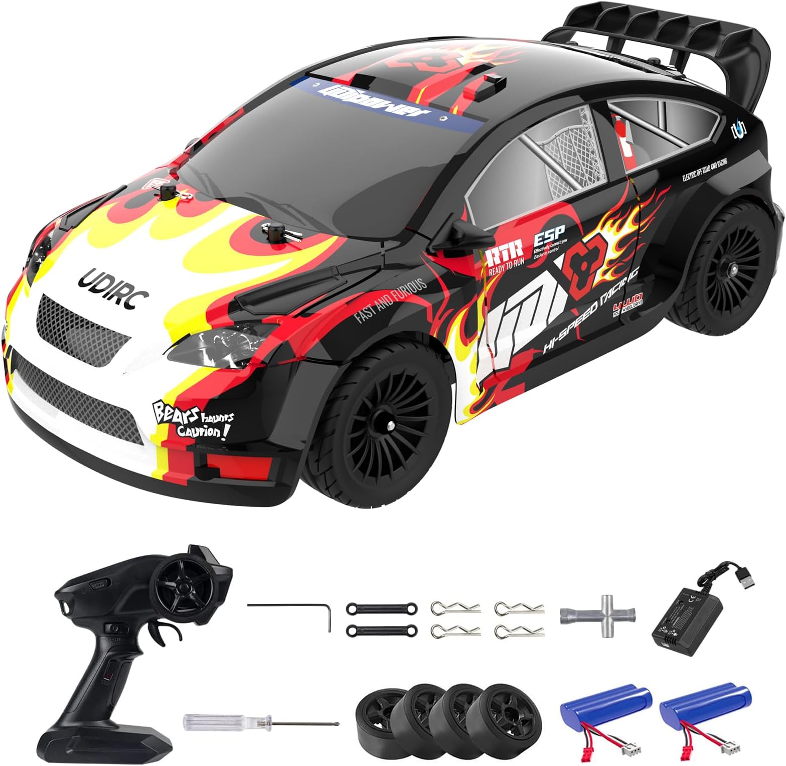 Remote Control Drifting Car 1/16 Scale, 30+MPH 4WD High Speed Drift RC Car, Speed & Steering Control Vehicle Toy with U2 Sets of Tires and Light for Kids 8-12 Years Old
