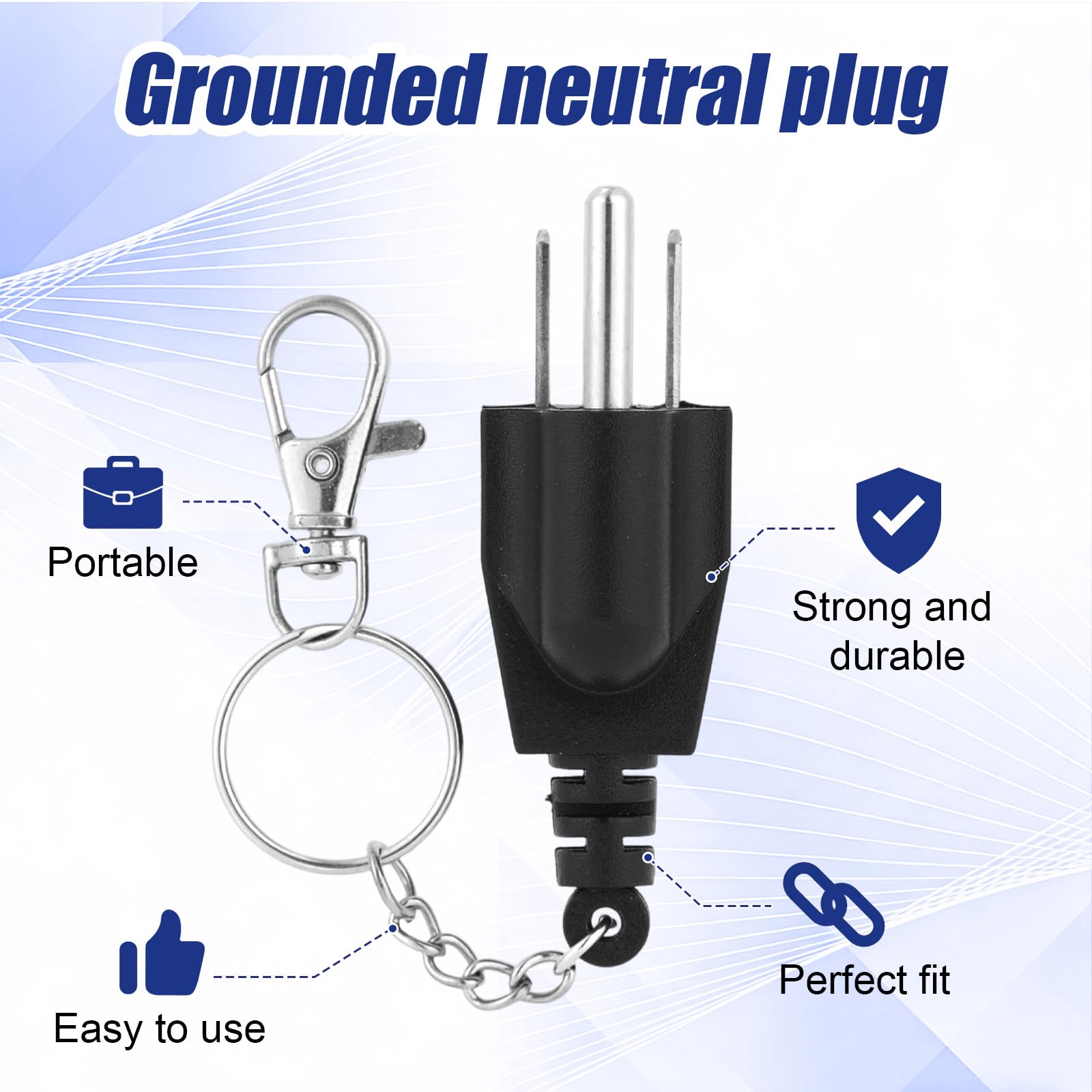 Portable Generator Grounding Plug with Keychain, Neutral Ground Bonding Accessories Parts Adapter 5-15P to 5-15R/TT-30R for Inverter Generators RV Camper & Trailer (Black) — view 2