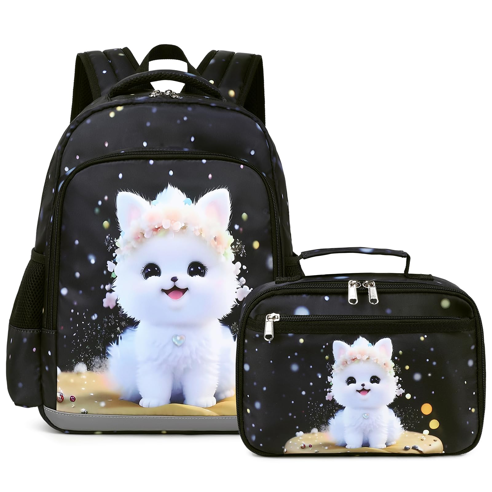 Octsky Kids Backpack for Girls School Preschool Kindergarten Bookbag Lightweight With Chest Strap and Lunchbox (Dog)