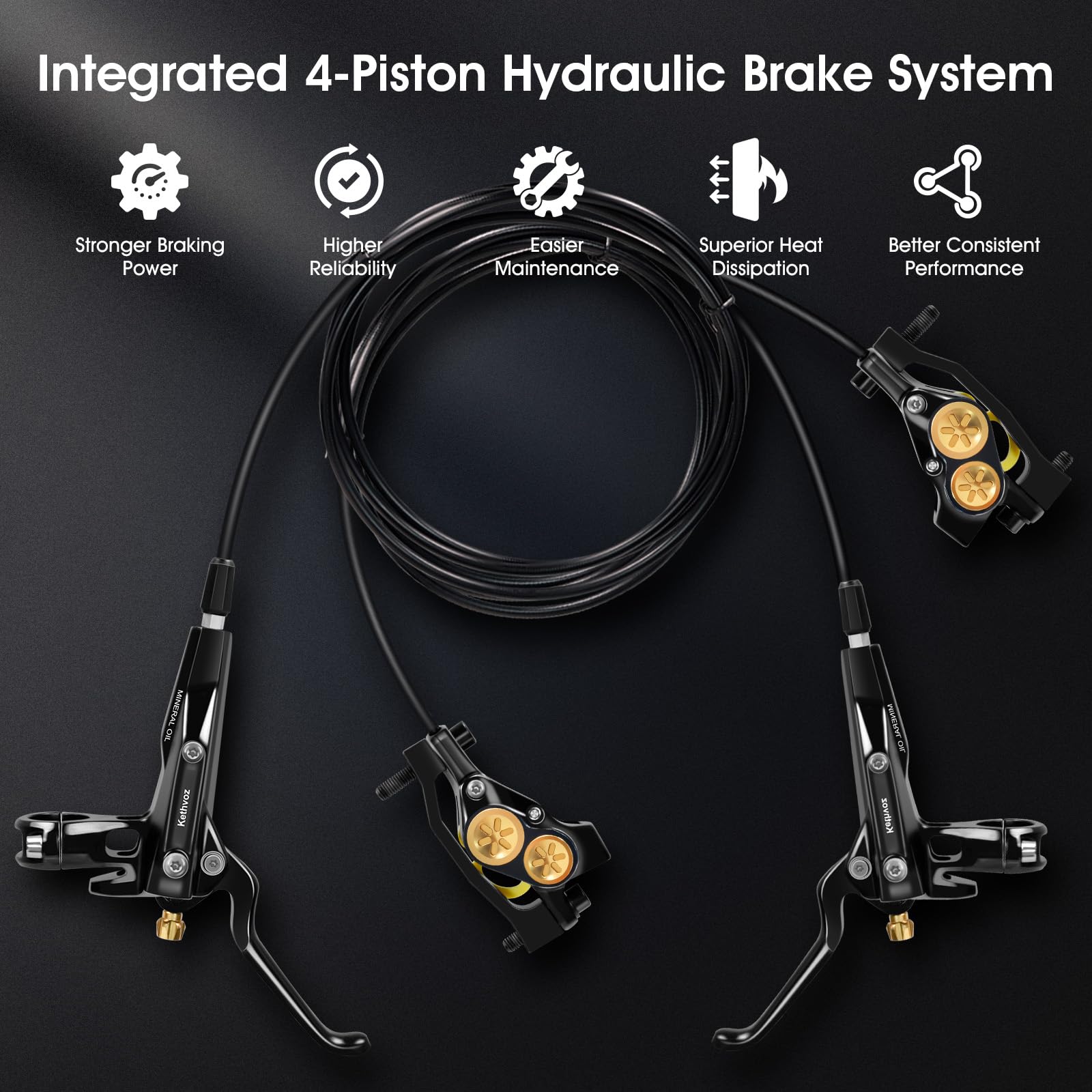 Kethvoz MTB Hydraulische Bremsen Set 4 Kolben, Scheibenbremse Fahrrad Set Vorne Und Hinten, Professionelles Bicycle Hydraulikbremsen mit 180mm bremsscheiben für Mountainbike E-Bike Rennrad Reiten